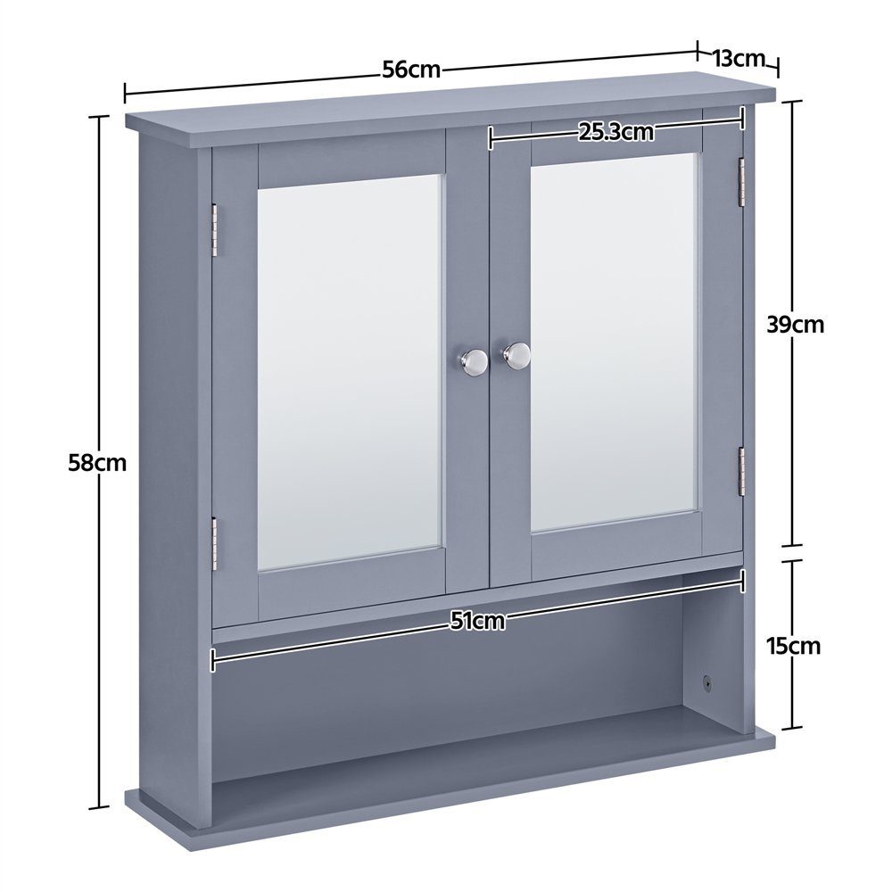 Grau Hängeschrank Yaheetech Kommode Badschrank Spiegeltür mit