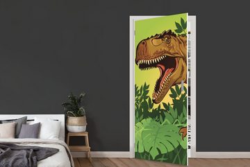 MuchoWow Türtapete Dinosaurier - Pflanzen - Braun - Illustration - Kinder - Baby - Junge, Matt, bedruckt, (1 St), Fototapete für Tür, Türaufkleber, 75x205 cm