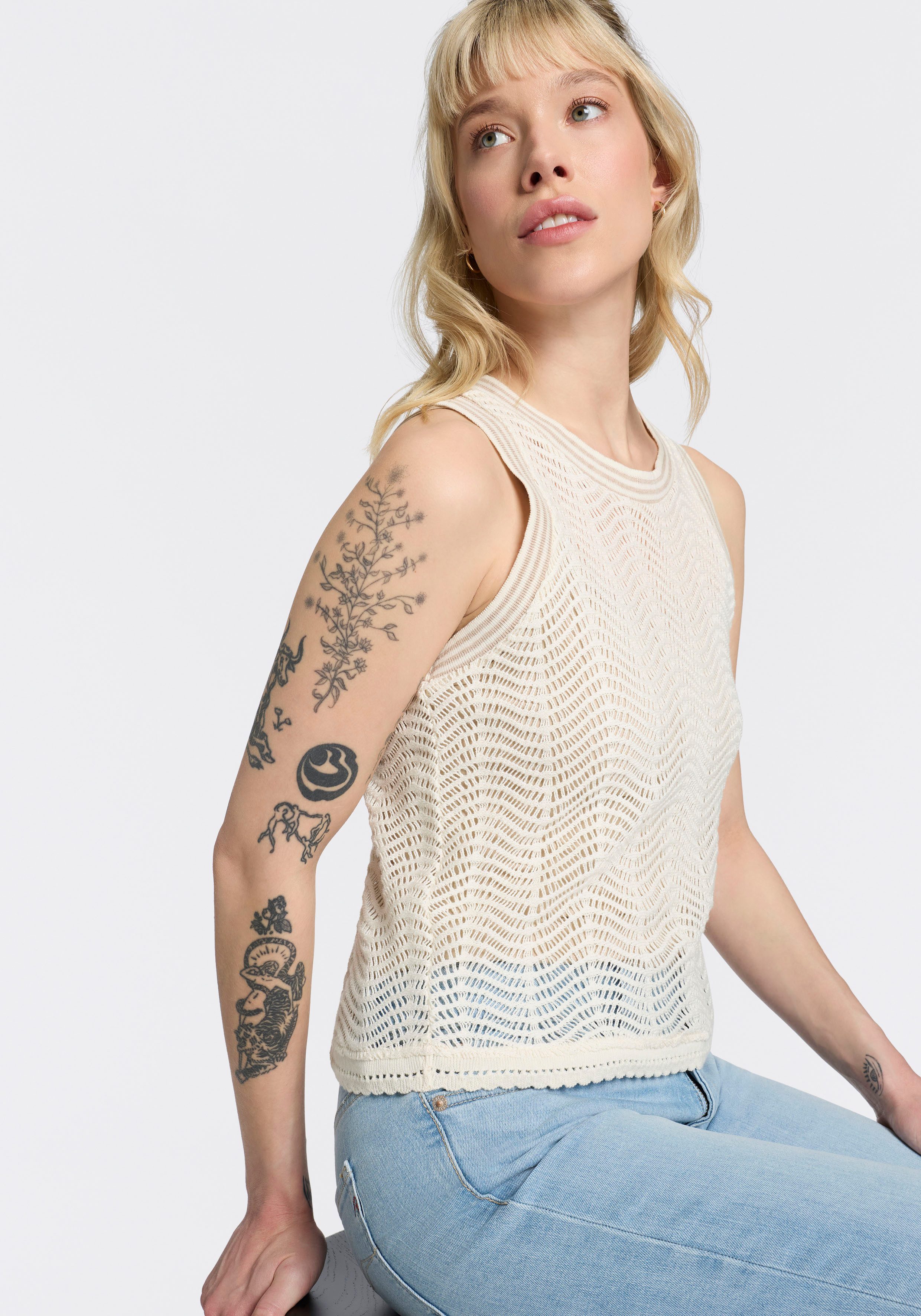 BOSS ORANGE Stricktop Ecela Premium Damenmode halbtransparent, Rundhals