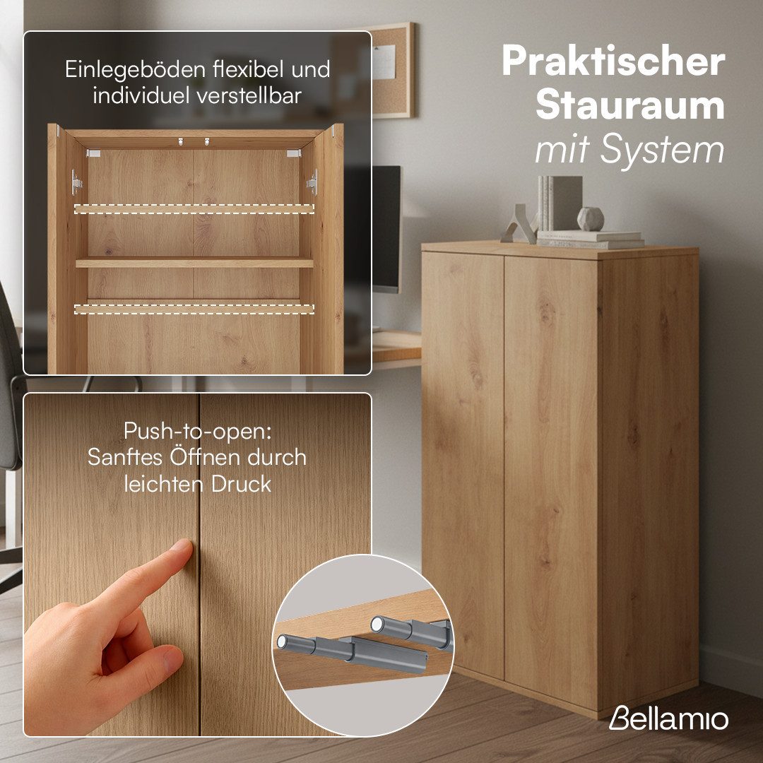 Bellamio Mehrzweckschrank Ais mit Push-to-Open Türen (110 cm hoch) Aktenschrank Eichenoptik, verfügbar mit 2 oder 3 Fächern