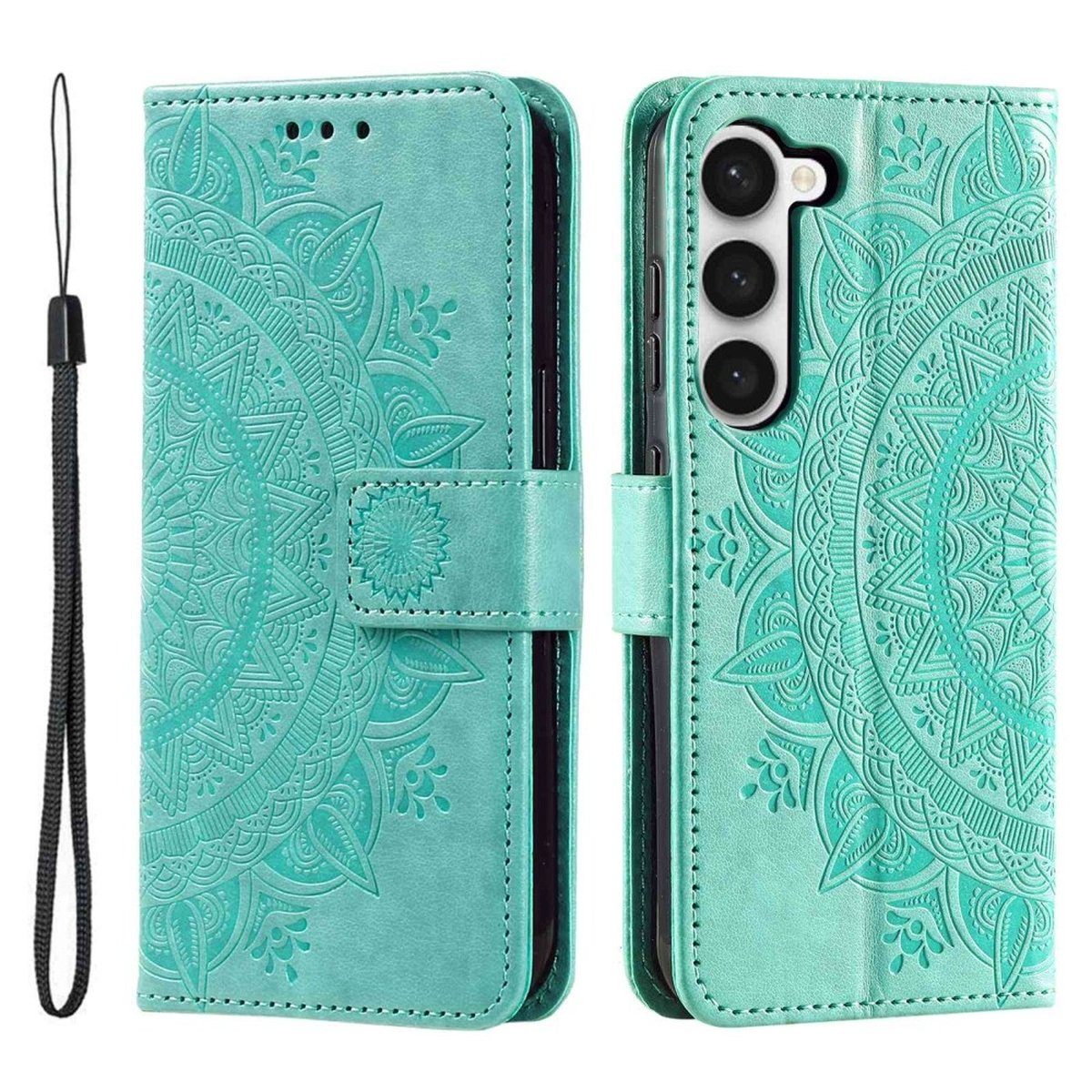 CoverKingz Handyhülle Hülle für Samsung Galaxy S23 Handyhülle Flip Case Cover Etui Mandala 15,5 cm (6,1 Zoll), Klapphülle Schutzhülle mit Kartenfach Schutztasche Motiv Mandala