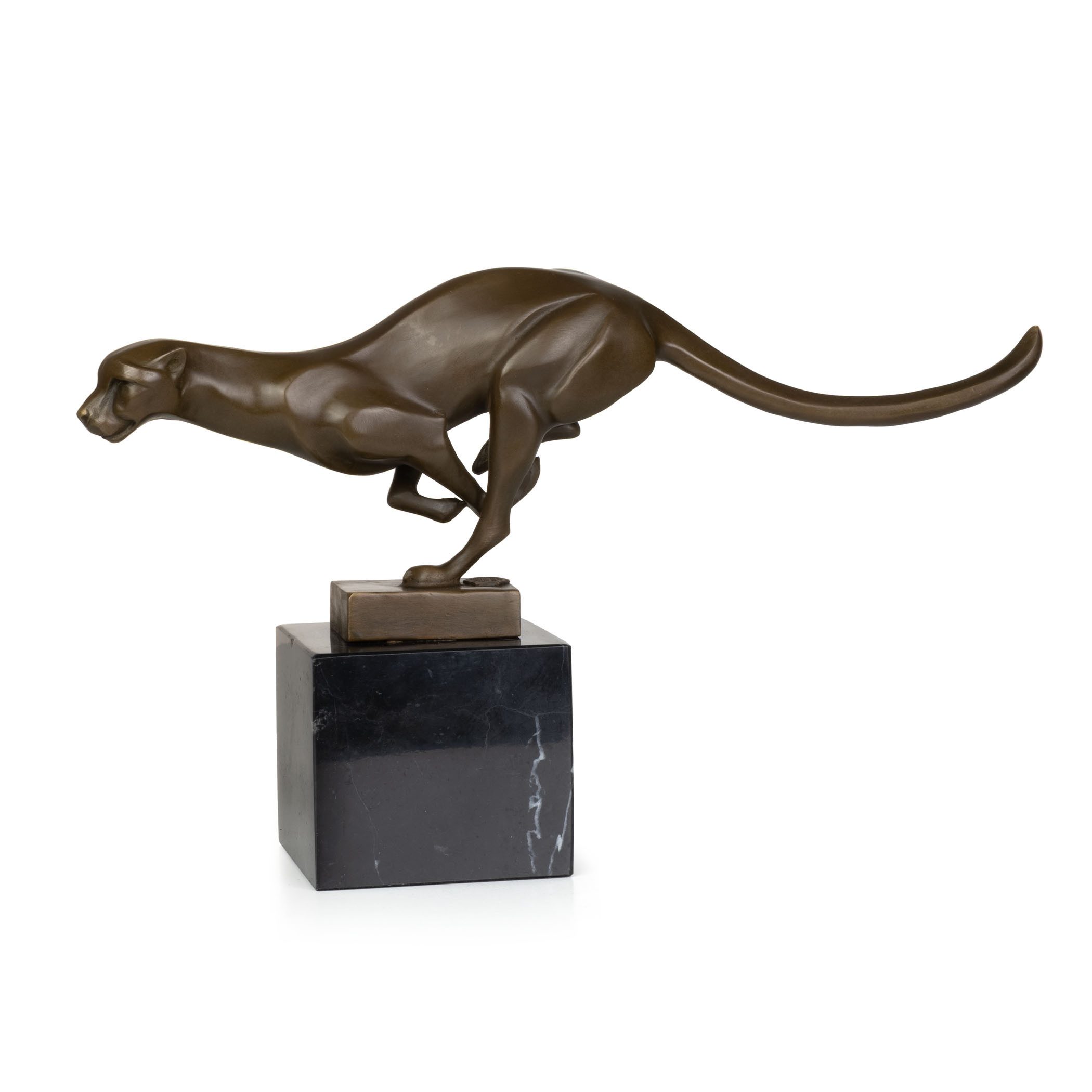 Moritz Tierfigur Laufende Großkatze Bronze Dekofigur auf Marmorsockel H 19 cm (Einzelartikel, kein Set)