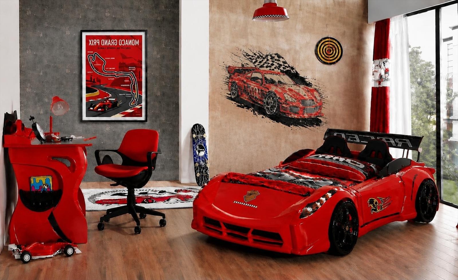 Xlmoebel Jugendzimmer-Set Autobett Kinderbett Rot Rennwagen Sportwagen Schreibtisch Racing Set, (2-tlg., 2-tlg)