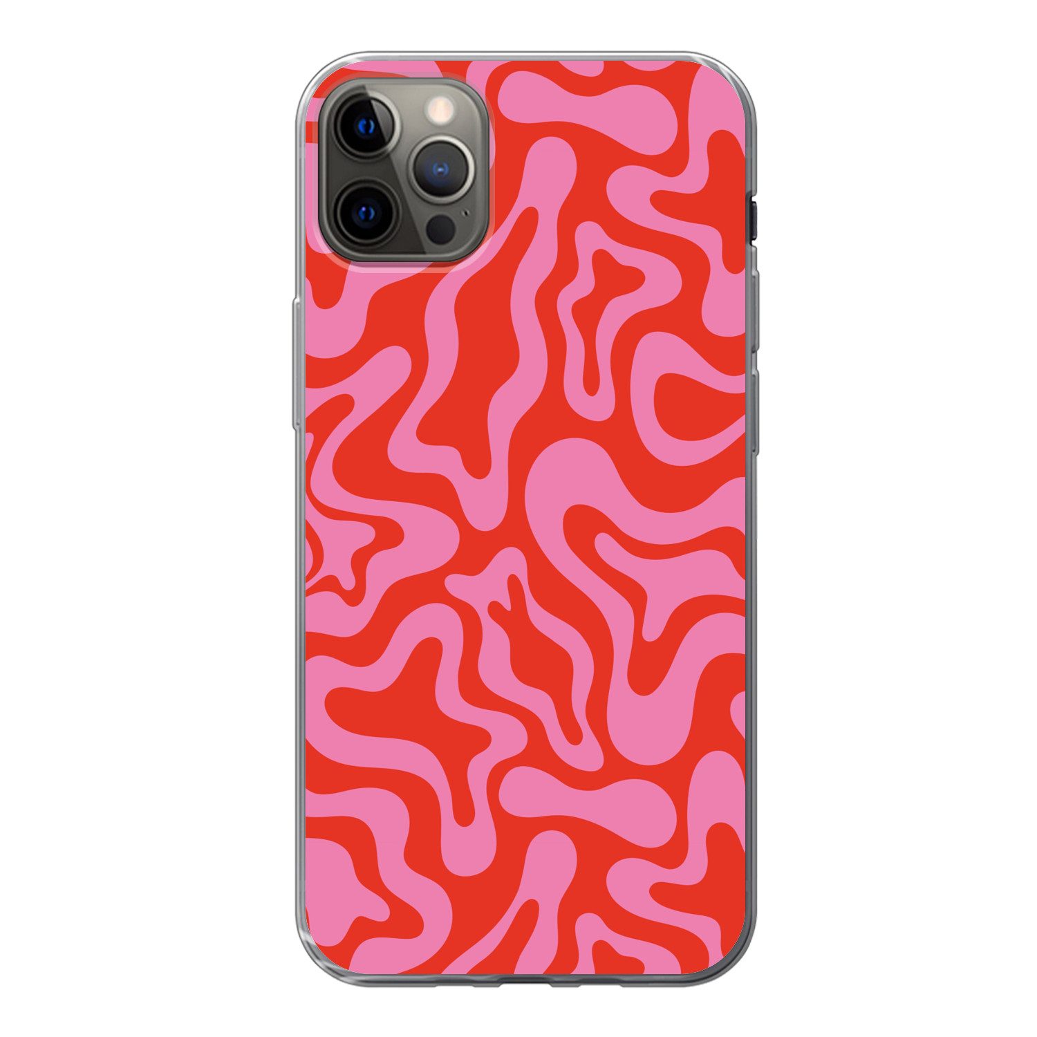 MuchoWow Handyhülle für Apple iPhone 13 Pro Max Abstrakt - Muster - Rot - Rosa - Minimalis, Smartphone-Bumper, Print, Handy Schutzhülle Dünn