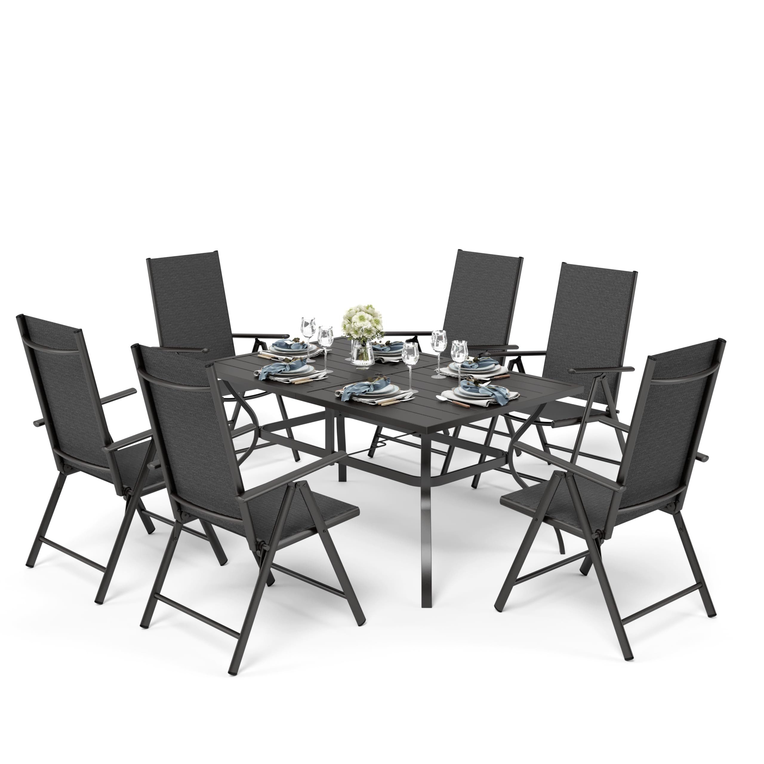 PHI VILLA Garten-Essgruppe, (6 Verstellbar mit 7 Sitzpositionen Gartenstühle klappbar, Terrassenmöbel Balkonmöbel Gartengarnitur Gartenmöbel Set), Wetterfest Garten Sitzgruppe