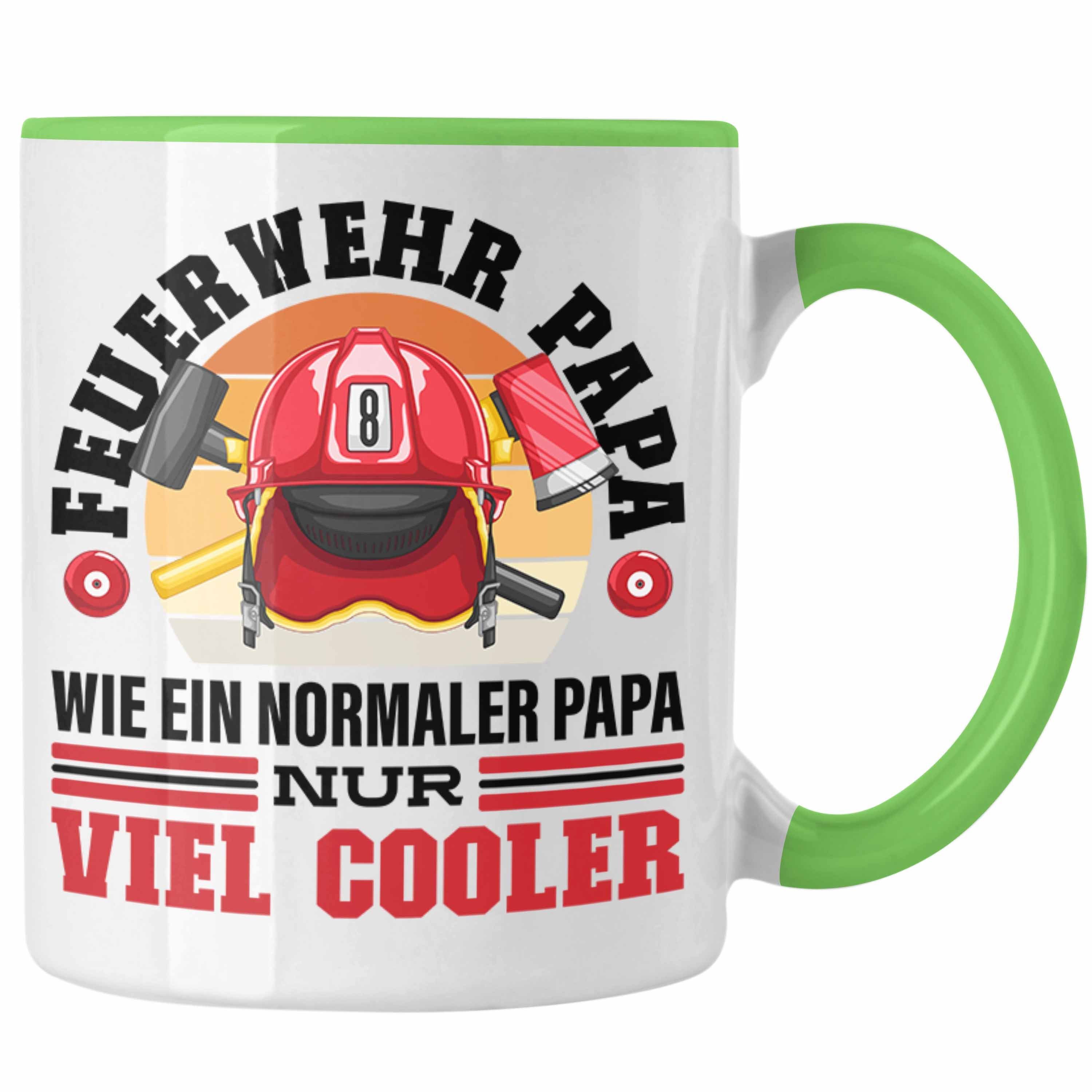 Tasse Trendation Feuerwehr Lustiger Vatertag Geschenk Trendation - Feuerwehrmann Grün Tasse Spruch Papa