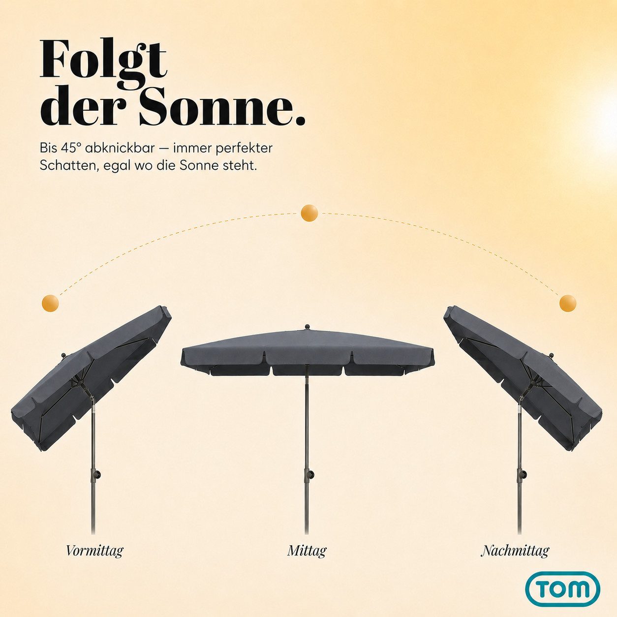 TOM Sonnenschirm 125x200 cm inklusive Kühltasche und Tragetasche, abknickbar, UV-Schutz: 50+, 180 g/m² Polyester – Bild 5 von 5