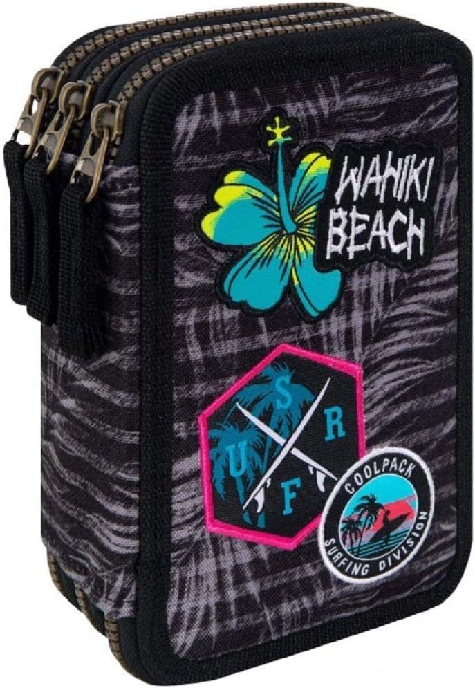 GOLDKIDS Federmäppchen COOLPACK XXL Federtasche Federmappe, (44-teilig mit Aufnäher, 1-tlg., gefüllte Schüleretui 3-stöckig 20 x), 13,5 x 7 cm inkl. Füller Patronen