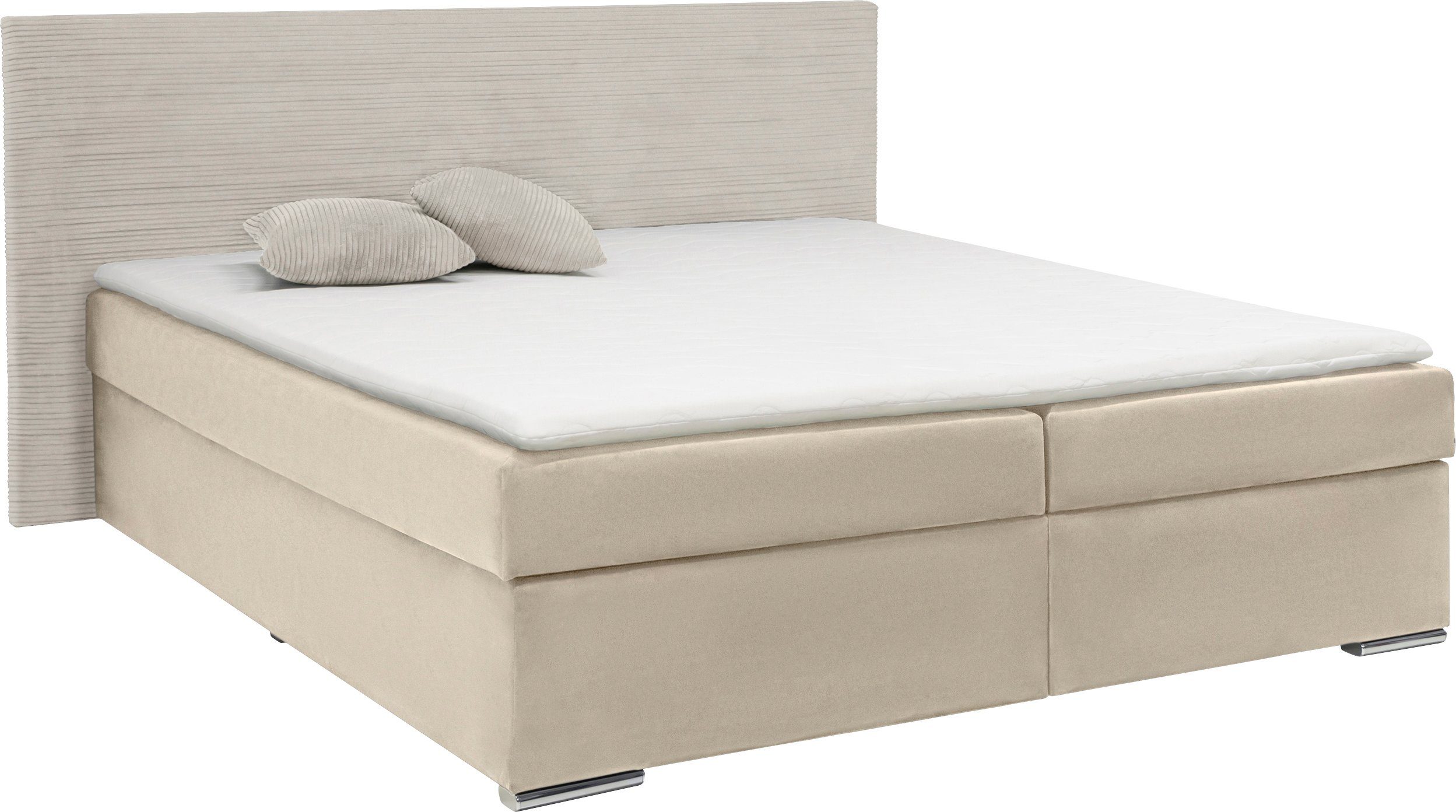 Kopfteil Boxbett INOSIGN Inkl. in Cordbezug & H2 beige o. in / wahlbar H3, Topper, beige Evina, Bettkasten