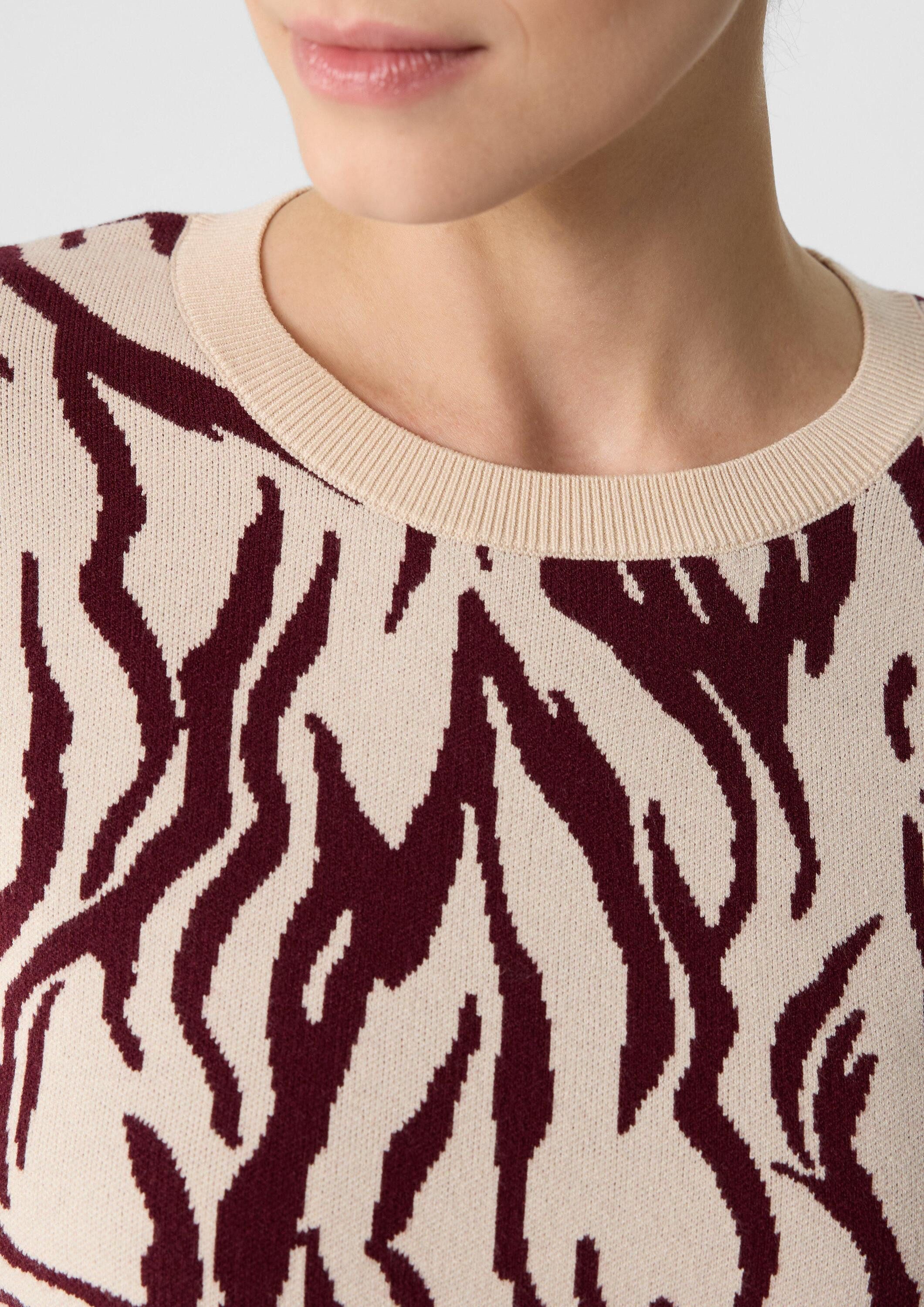 comma Longpullover Strickpullover Strickpullover im Relaxed Fit mit Animal-Muster