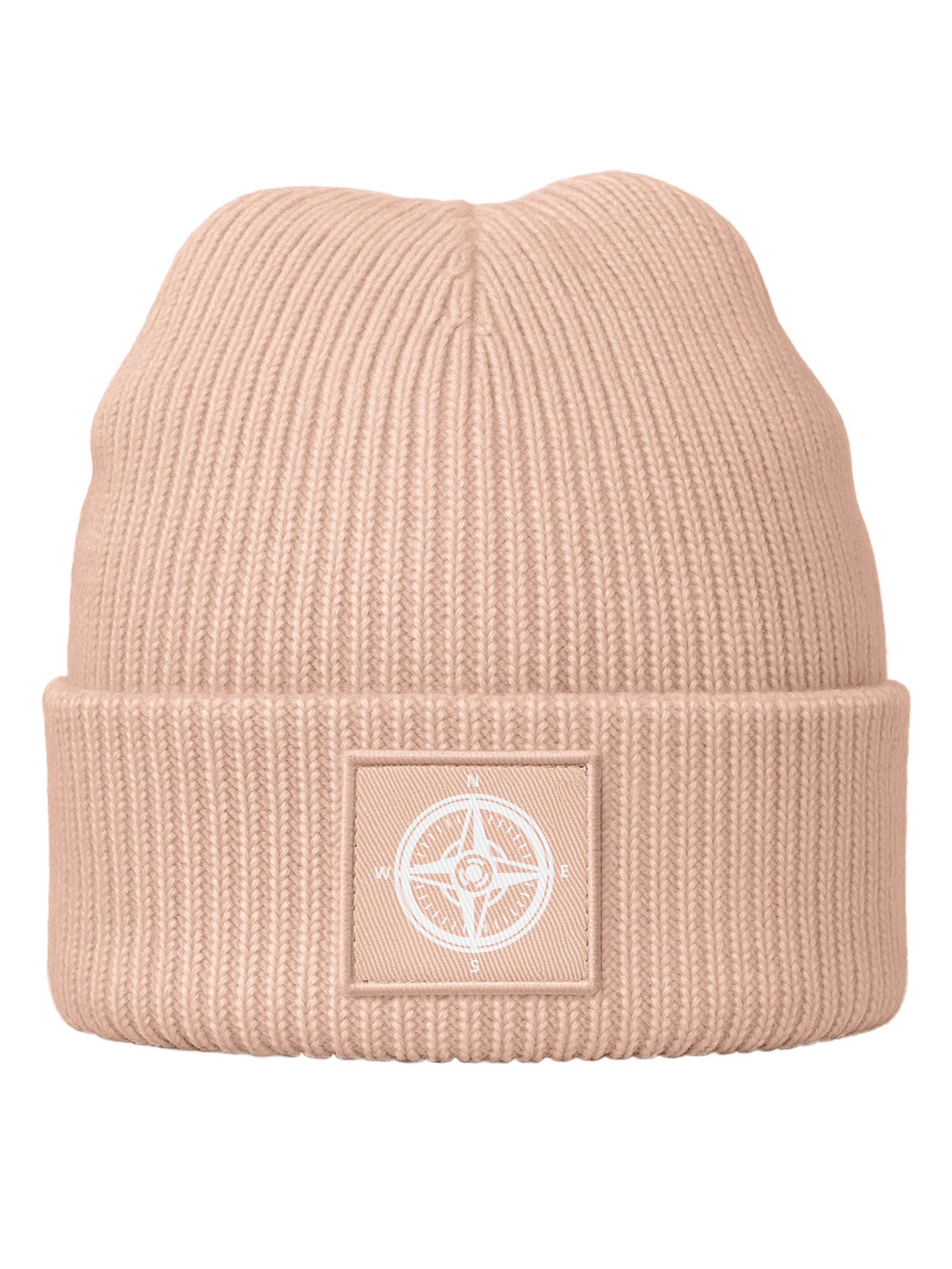 Neverless Strickmütze Herren Mütze Beanie Kompass Wintermütze mit Aufdruck Outdoor Print