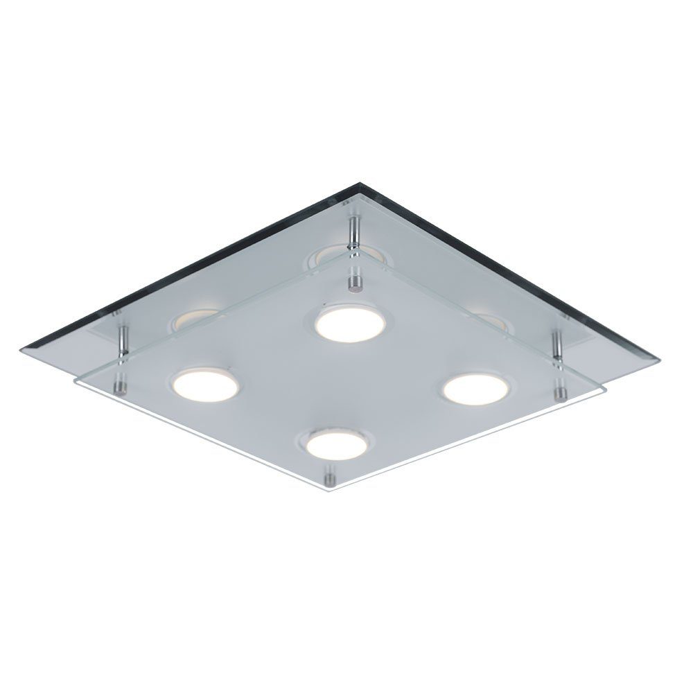 Esto LED Deckenleuchte, LED-Leuchtmittel fest verbaut, Warmweiß, LED Deckenleuchte 12 Watt Leuchte Chrom Glas Design weiß satiniert
