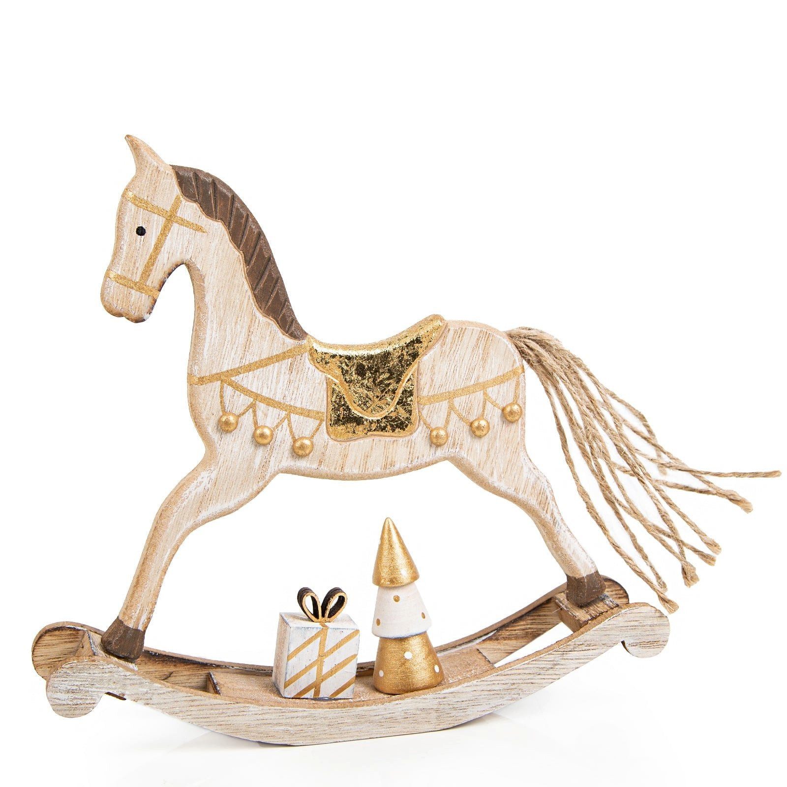 Logbuch-Verlag Dekofigur Weihnachtsdekoration Schaukelpferd Figur aus Holz - braun Gold 18 cm