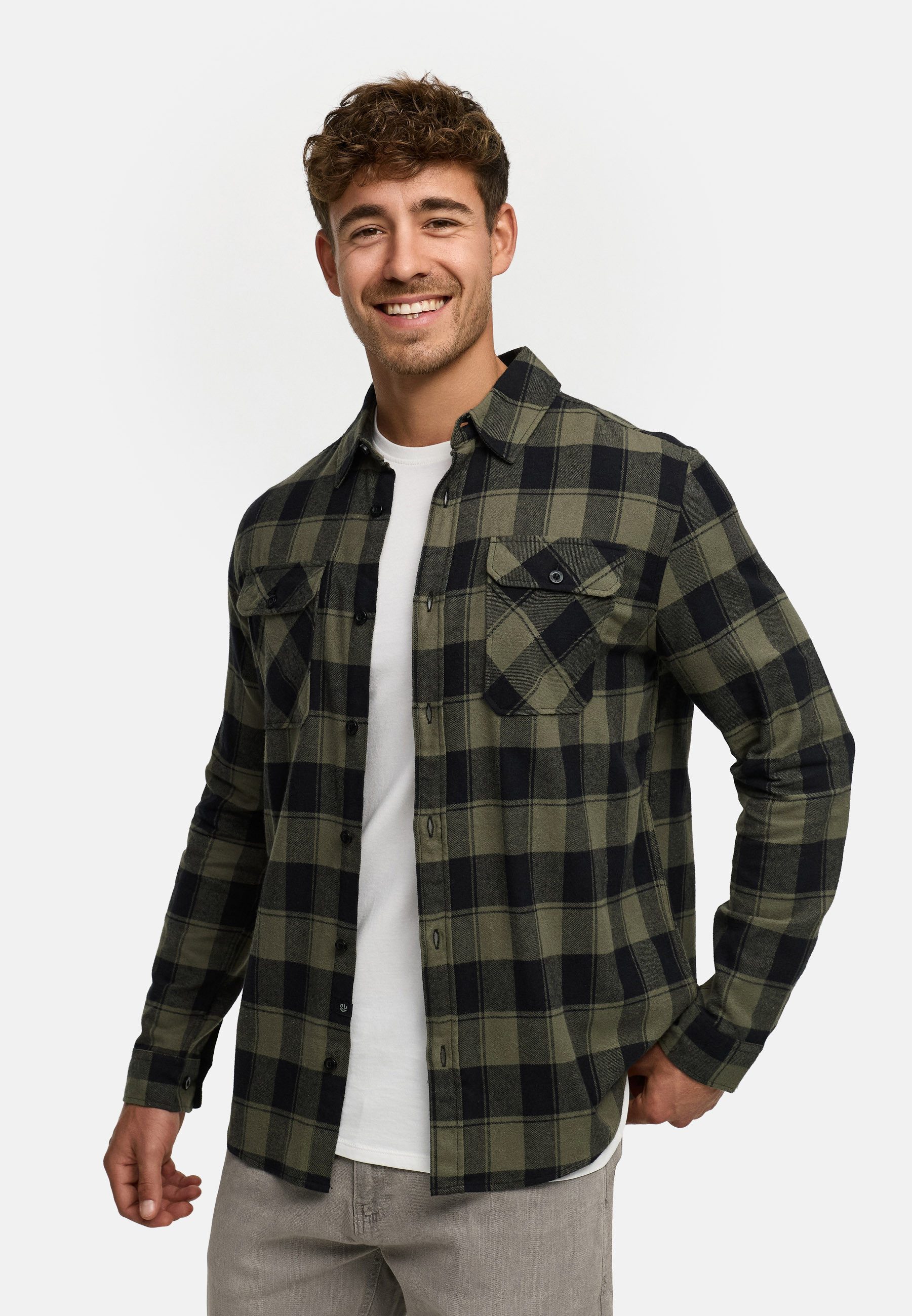 Indicode Langarmhemd Herren INBakula Langarmhemd im Karo-Design Lässiges Langarmhemd im karierten Design mit Brusttaschen