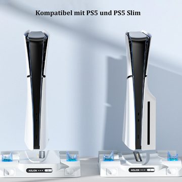 Tadow PS5-Konsole Multifunktions-Ladestation,Kühlventilator-Ständer Heizkörperkonsole, (Mit 8 Spielespeichern / 2 Ladeanschlüssen / 2 Controller-Ladestationen)