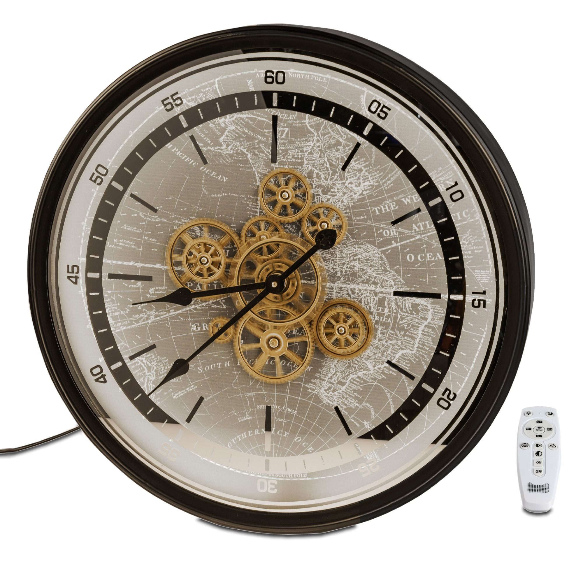 formano Wanduhr (LED Licht, Schwarz, Zahnräder, H: cm)