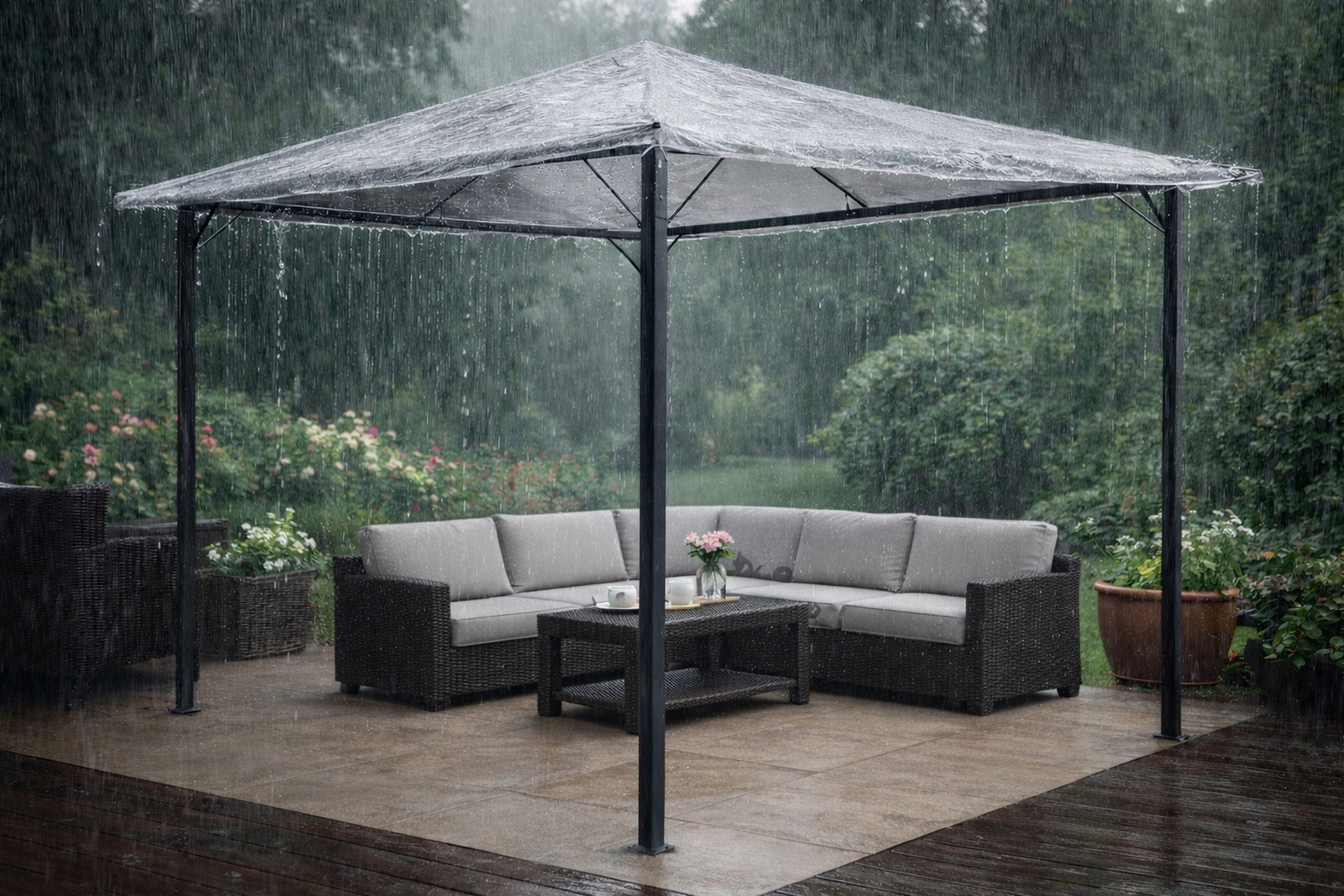 Quick Star Pavillon-Schutzhülle Pavillon Schutzhaube 3x3m Transparent Nizza (1-St), Umlaufender Gummizug und Befestigungsbänder in den Ecken
