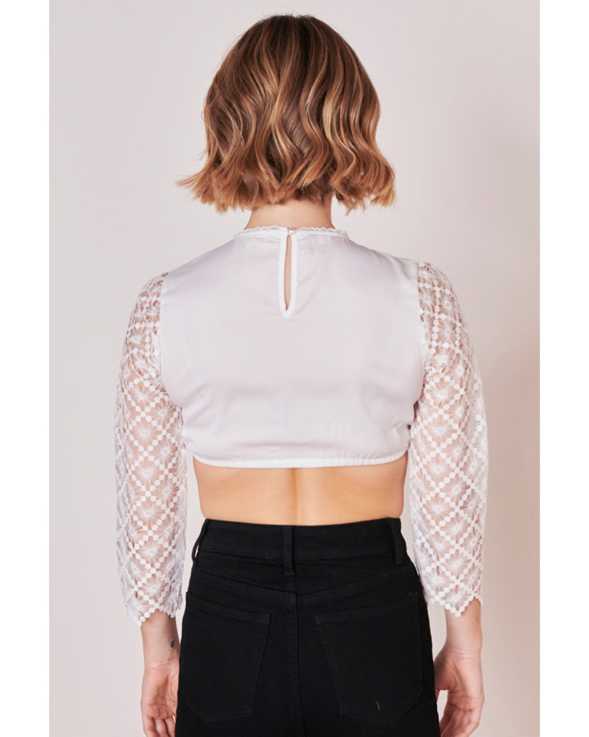 KRÜGER COLLECTION Dirndlbluse 'Filiz' 3/4 Arm Hochgeschlossen 214066, Ecru