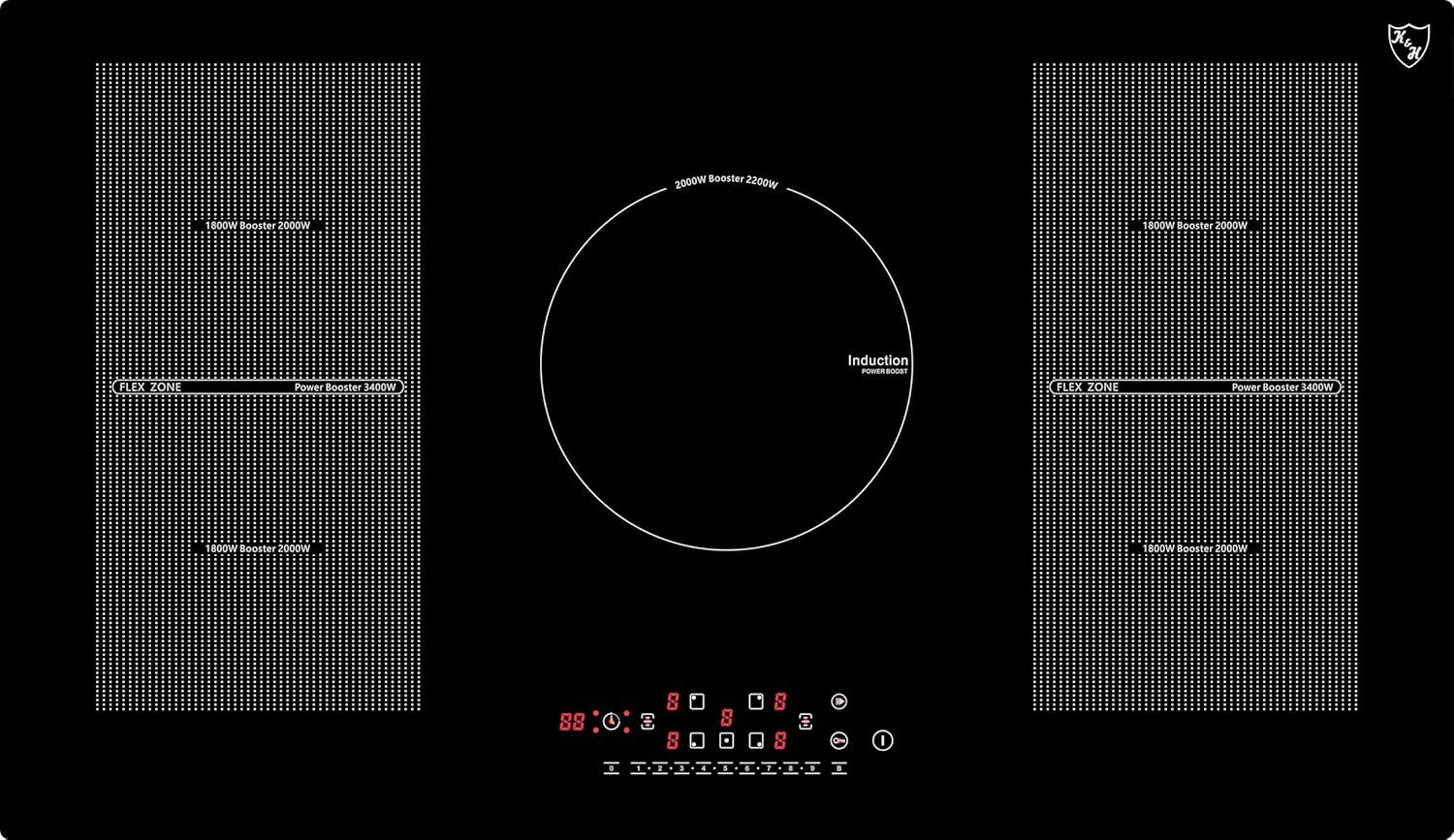K&H Flex-Induktions-Kochfeld K&H 5 Zonen FLEX Induktionskochfeld 90cm Autark Eingebaut 90-IN-9400FLX