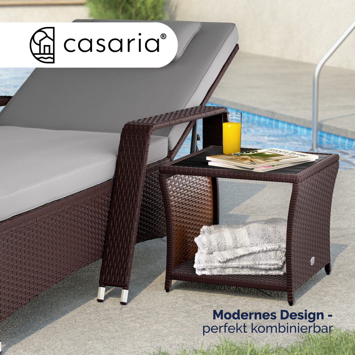 Casaria Beistelltisch (1-St), Polyrattan WPC Tischplatte 45x45x40cm Wetterfest Outdoor Garten