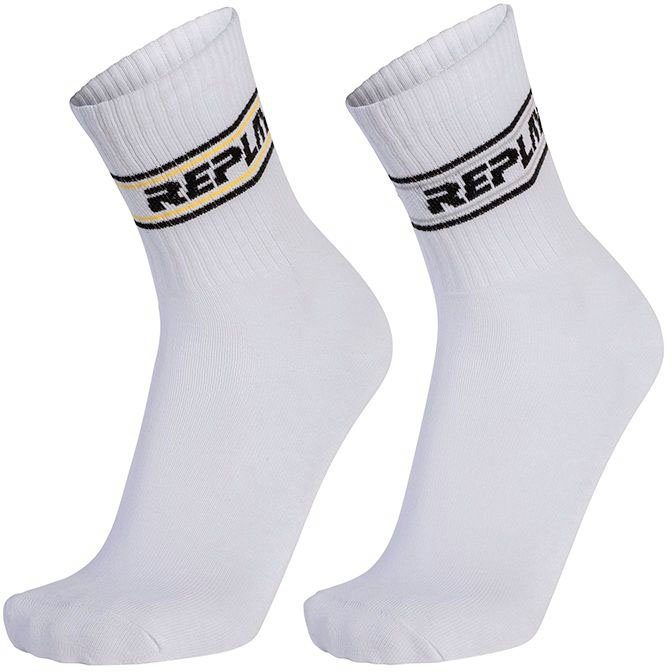 Replay Tennissocken SHORT TENNIS half terry Logo&Two Stripe 2Prs Banderole mit gerippten Bündchen white