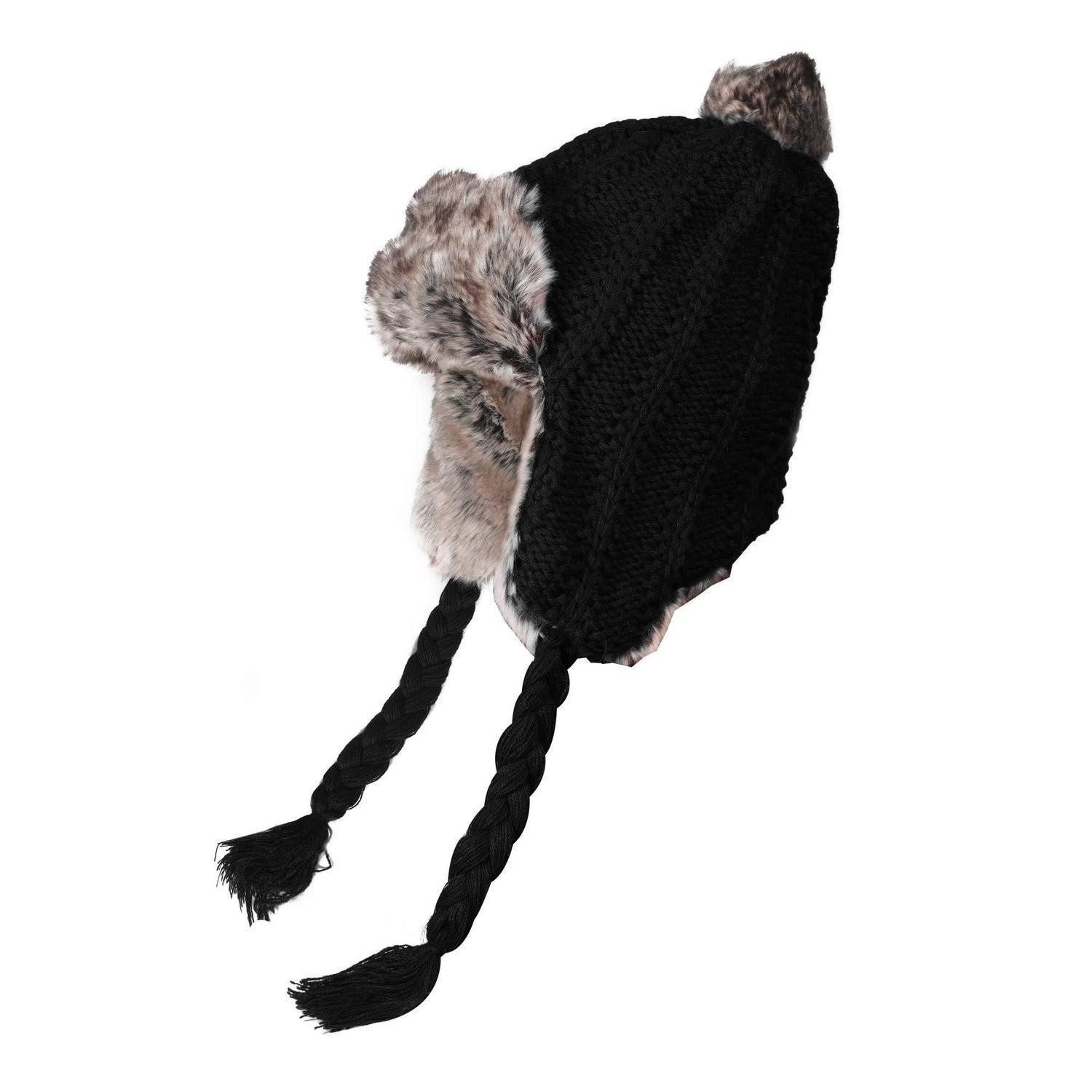 LuxusKollektion Ohrenmütze Damen Wintermütze mit Ohrenklappen Schwarz (1-St)