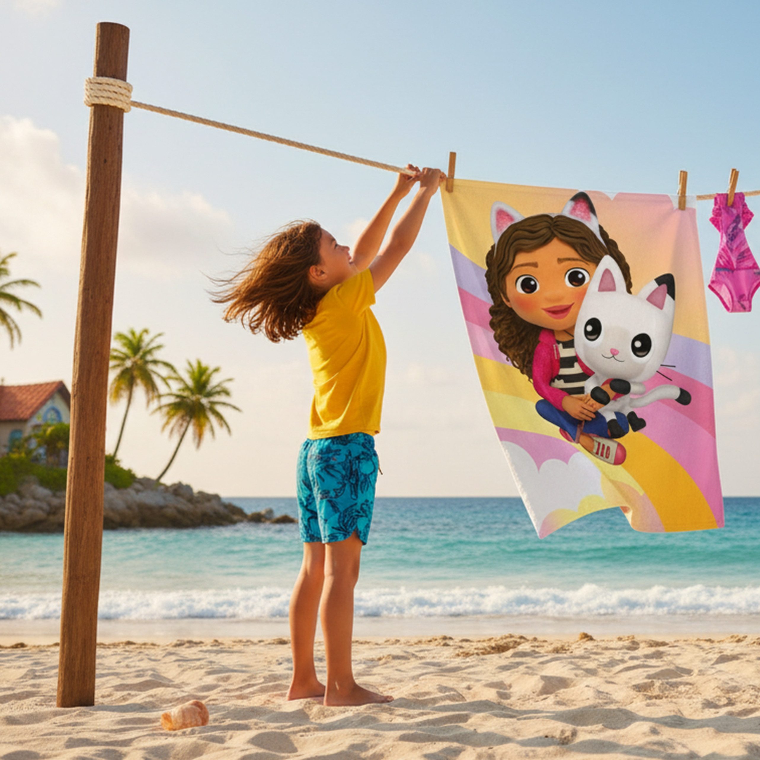 MTOnlinehandel Badetuch Gabby’s Dollhouse 70x120 cm, Gabby & Katze, Baumwolle (1-St), für liebevolle Wohlfühlmomente nach dem Baden