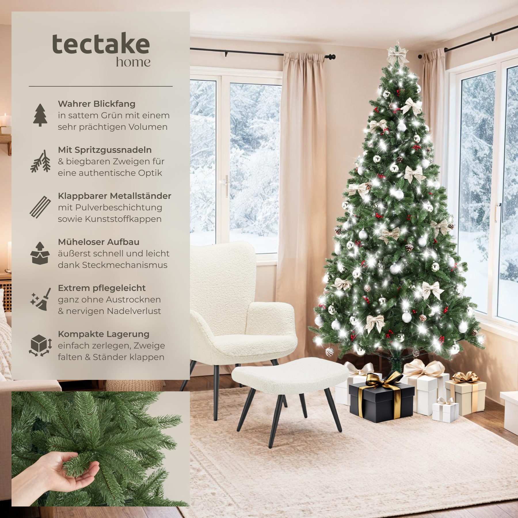 tectake Künstlicher Weihnachtsbaum Christbaum Künstlicher Spritzgussnadeln günstig online kaufen