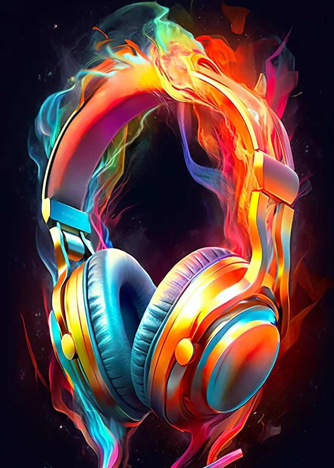 TPFLiving Kunstdruck OHNE RAHMEN, Hot Live Musik - Neon Kopfhörer - DJ Poster - Bunte Boombox - Mikrofon Party - (Leinwandbild XXL), Farben: Farben: schwarz, lila, grün -Größe: 20x30cm