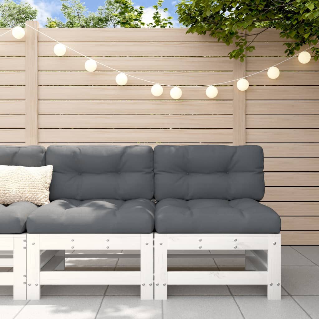 vidaXL Gartenlounge-Mittelteil, Mittelsofas mit Kissen 2 Stk. Weiß Massivholz Kiefer