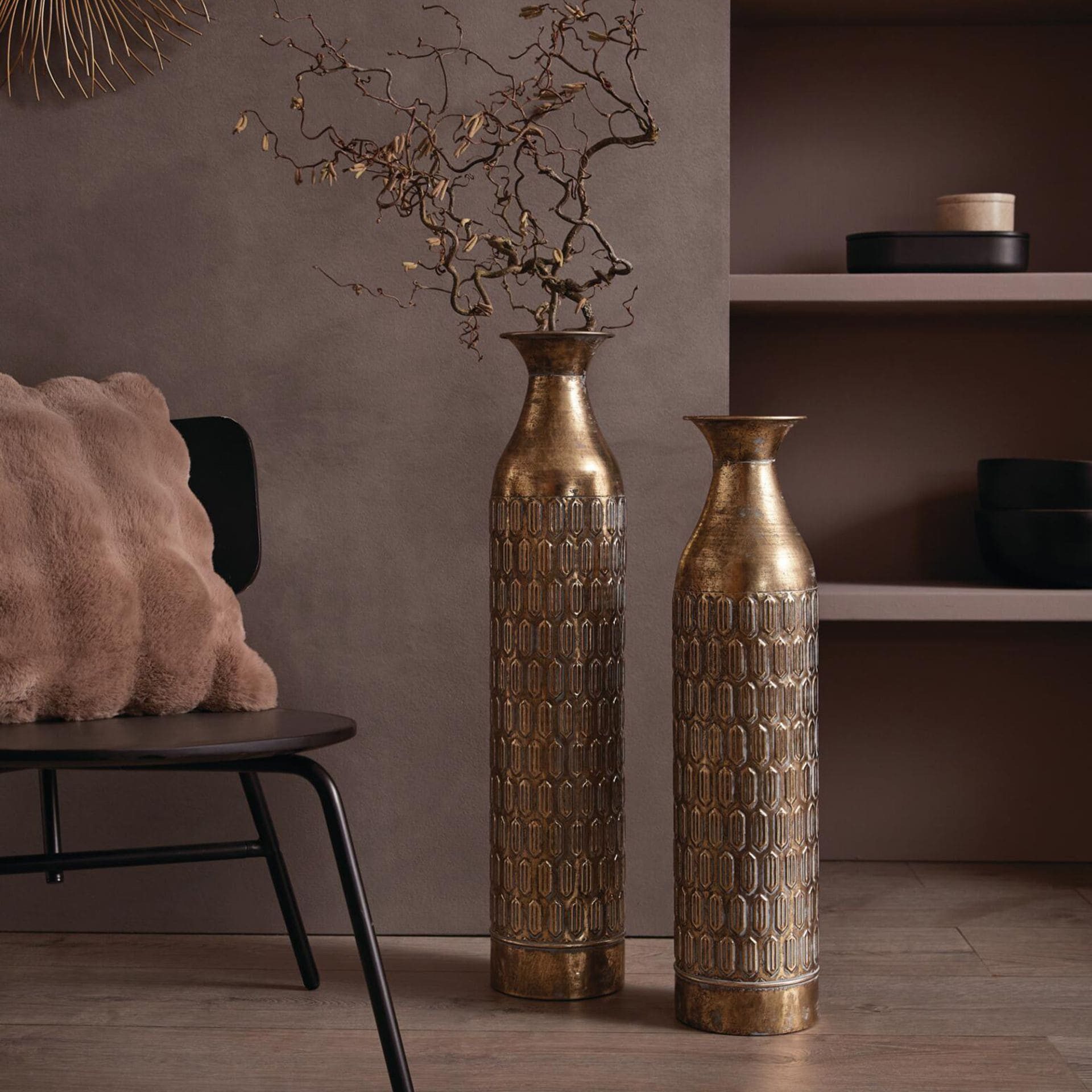 Dekoleidenschaft Bodenvase "Gold" aus Metall, schlank, 63 & 72 cm groß, XL Vase, Deko Blumenvase (2 St., im Set)