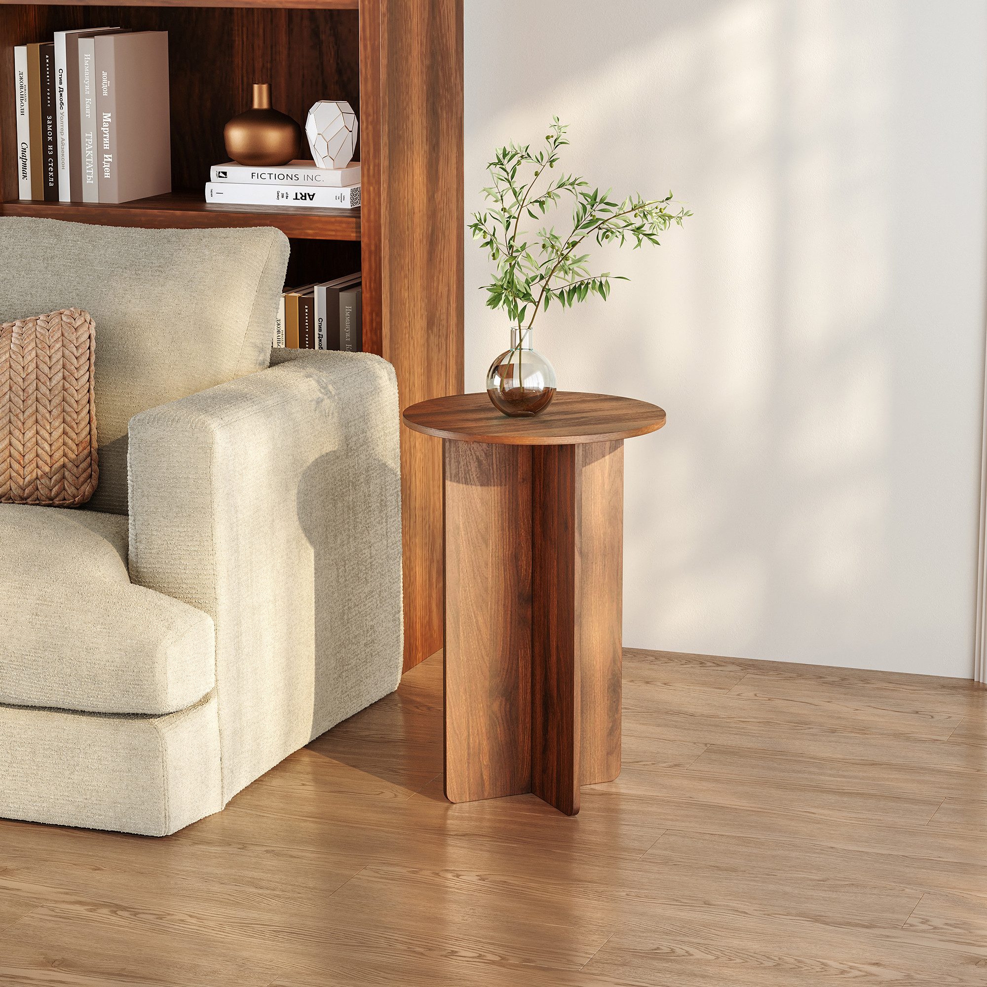 en.casa Beistelltisch, »Vappevn« 60 x Ø40 cm rund Walnussoptik günstig online kaufen