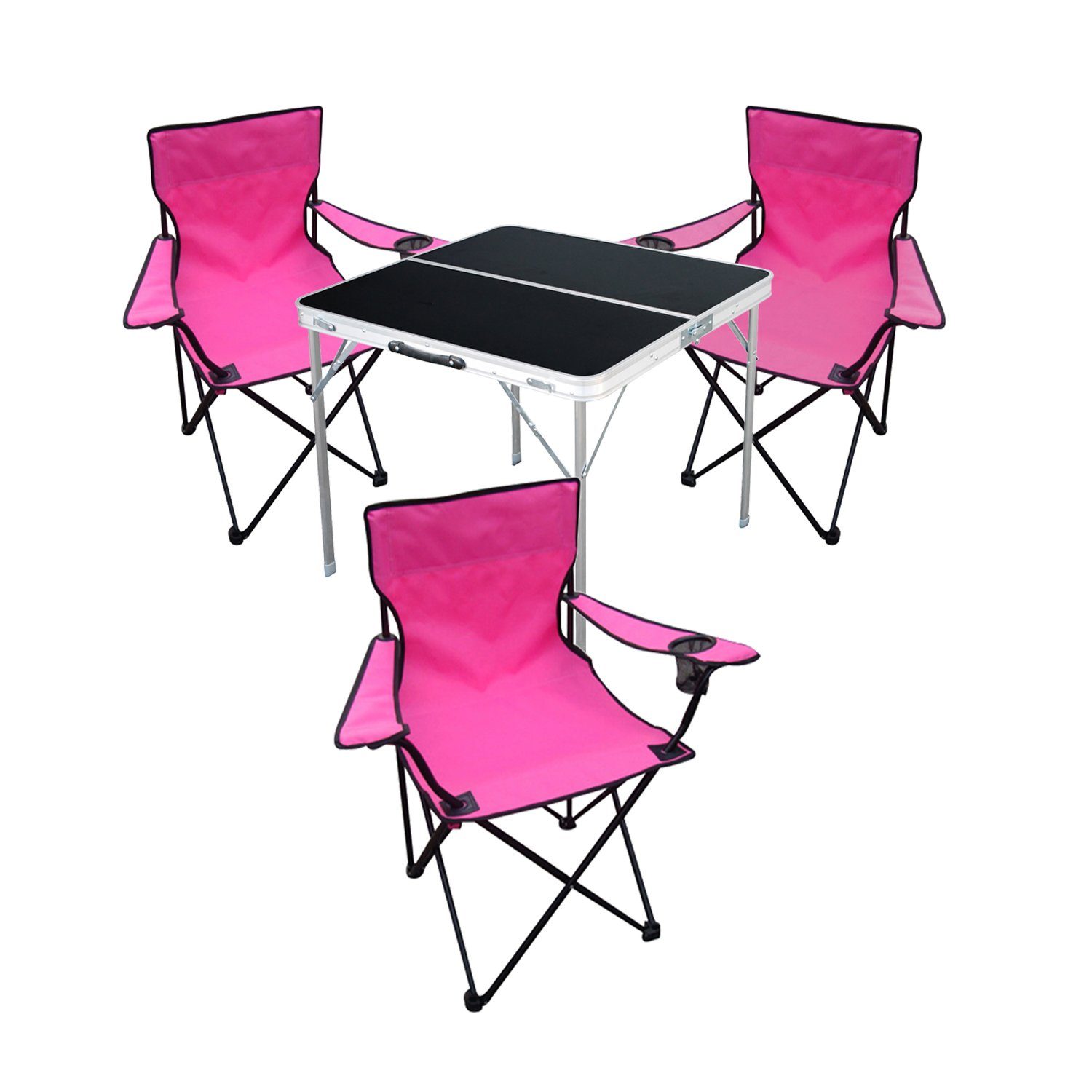 pink schwarz Campingmöbel 4-teiliges Essgruppe + Mojawo Tisch Set Campingstühle