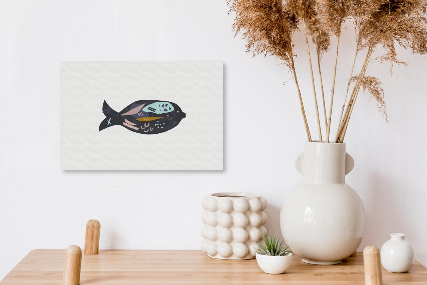 Fisch (1 30x20 Pastell, cm Aufhängefertig, - Schwarz OneMillionCanvasses® St), Leinwandbilder, Leinwandbild Wandbild - Wanddeko,