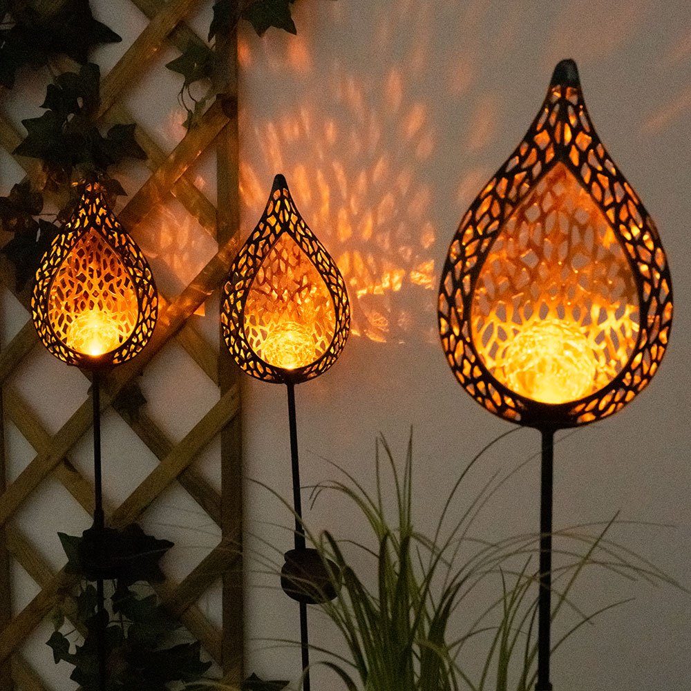 fest Warmweiß, Flamme Solarleuchte, orientalisch LED-Leuchtmittel etc-shop verbaut, Solarlampe LED Lotusblume Solarleuchte Garten