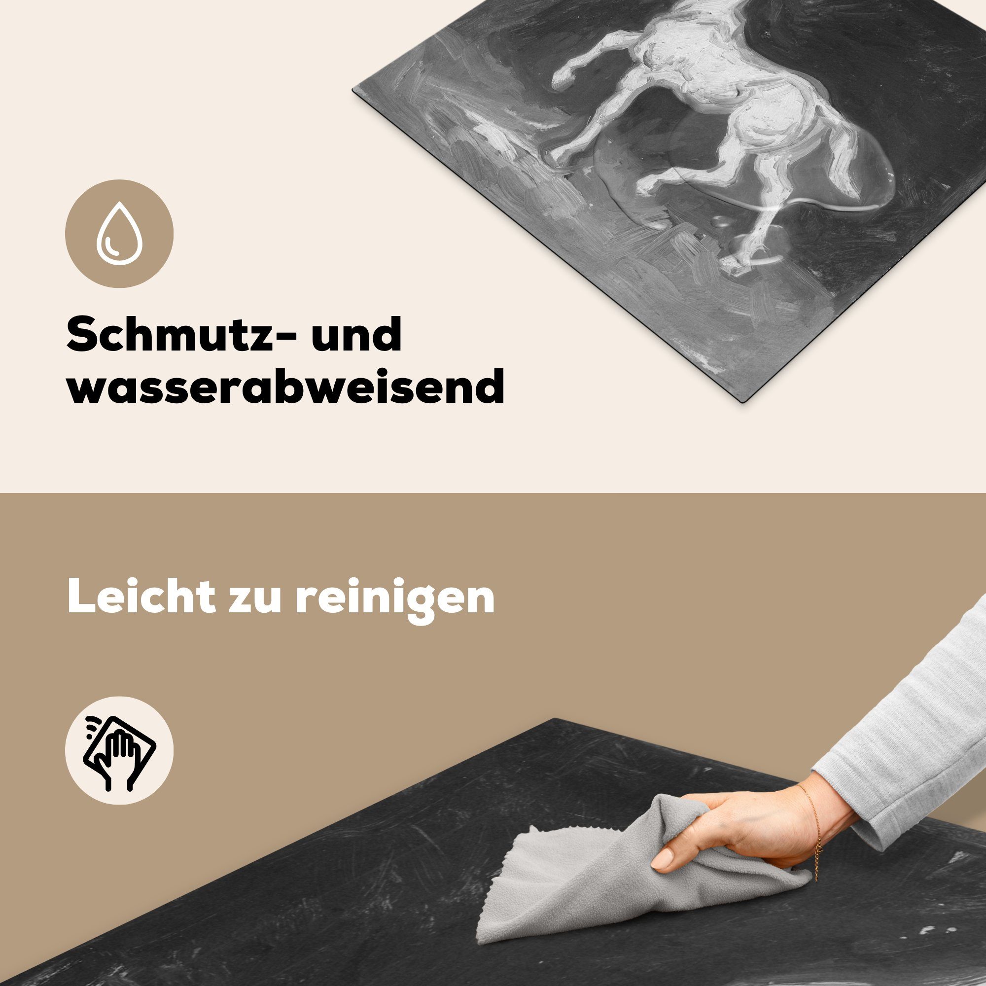 59x52 Induktionsmatte Weiß, Vinyl, - tlg), für Pferd Gogh Vincent küche, Schwarz Herdblende-/Abdeckplatte Ceranfeldabdeckung (1 MuchoWow - - cm, van die