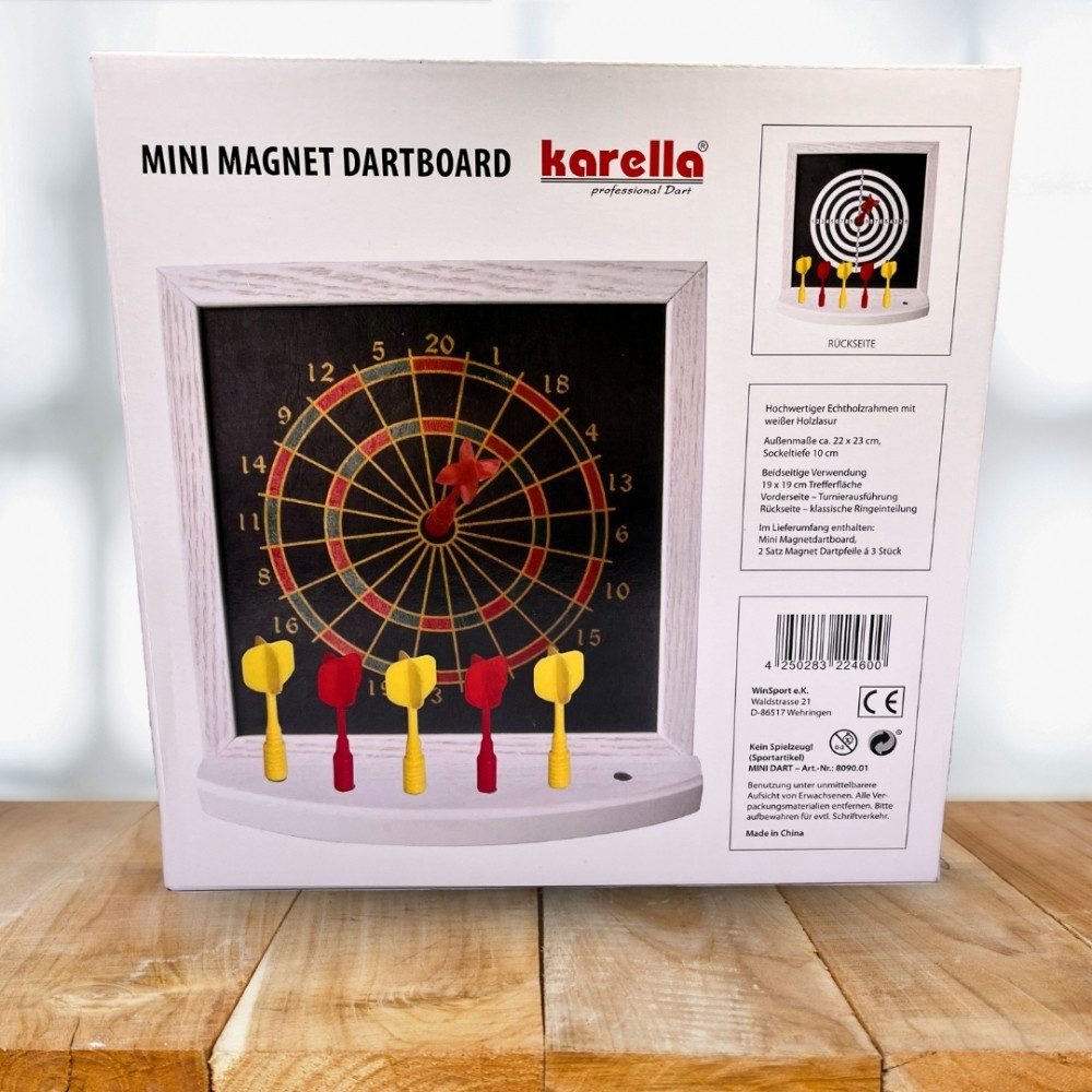 Dartscheibe Karella Mini Magnet Dartboard mit 6 Darts.