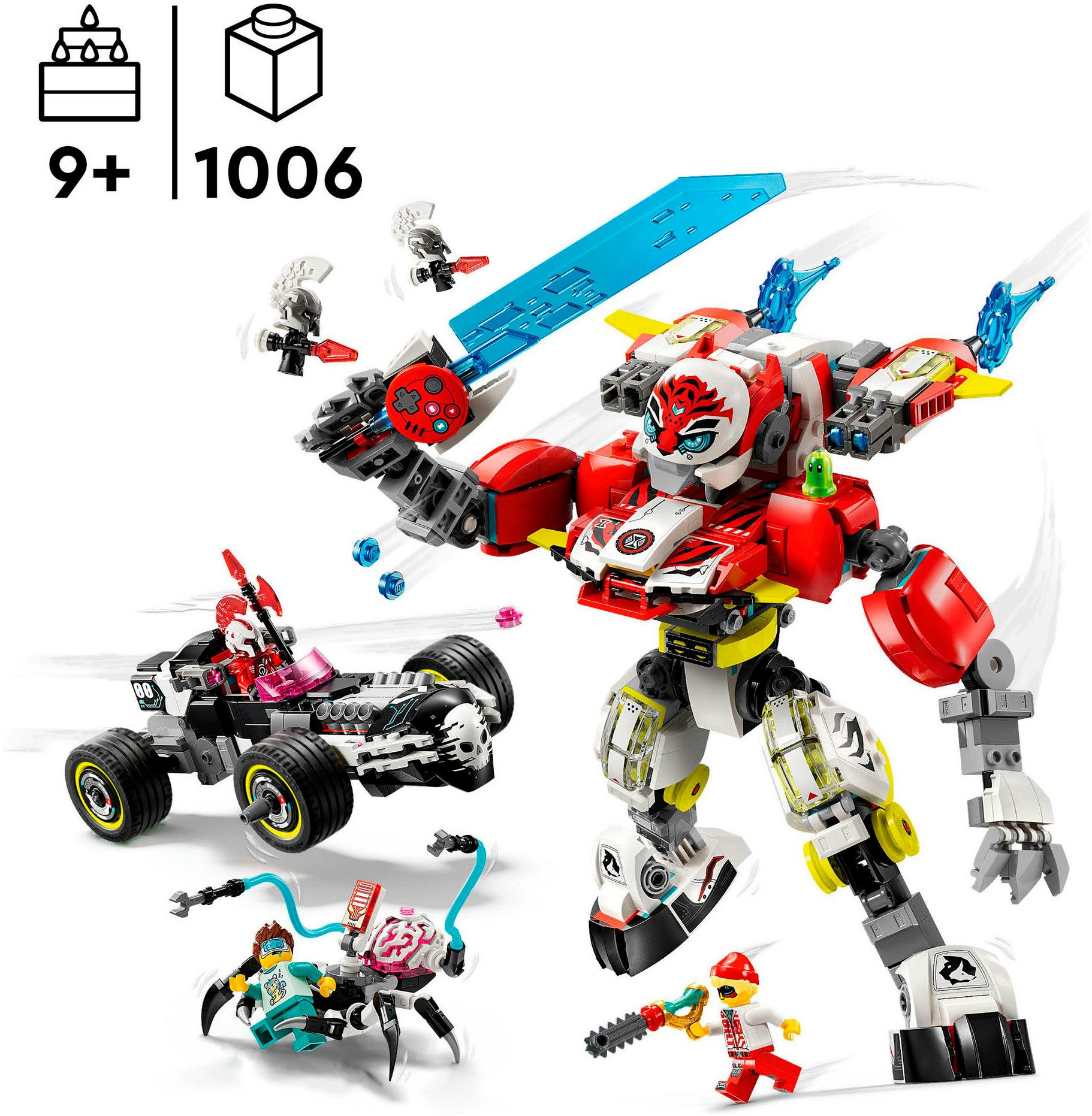 LEGO® Coopers Tiger-Mech und Zero's Hot Rod Auto (71497), LEGO DREAMZzz Konstruktionsspielsteine, (1006 St), Made in Europe