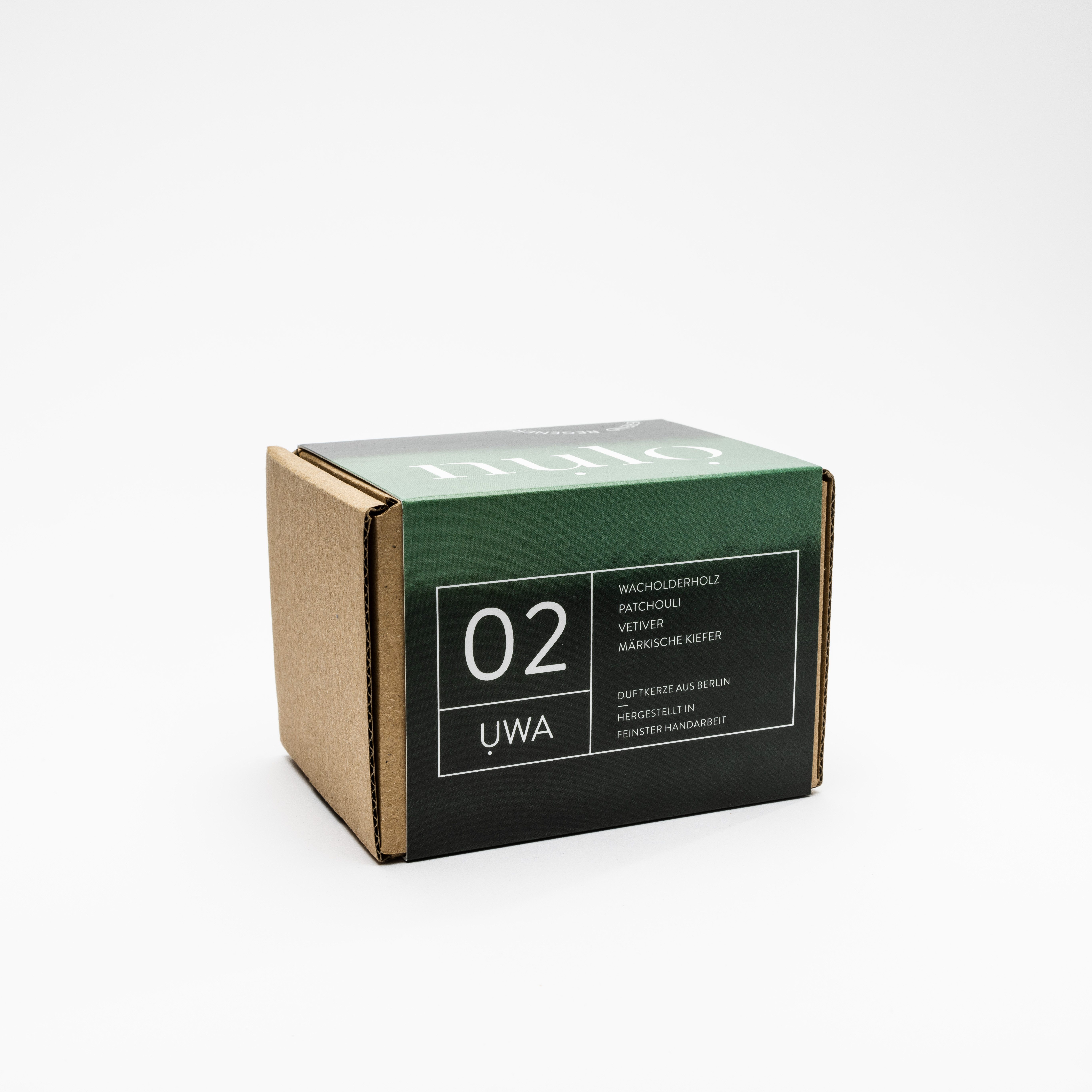 nụlọ Duftkerze 2 Uwa 55g – Wacholder & Kiefer, erdiger Duft, Holzdocht
