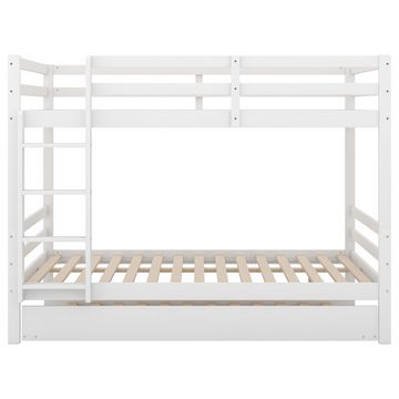 Welikera Etagenbett 140*200 cm Kinderbetten mit Ausziehbett,Hohe Geländer,Stabile Treppe, Weiß/Grau