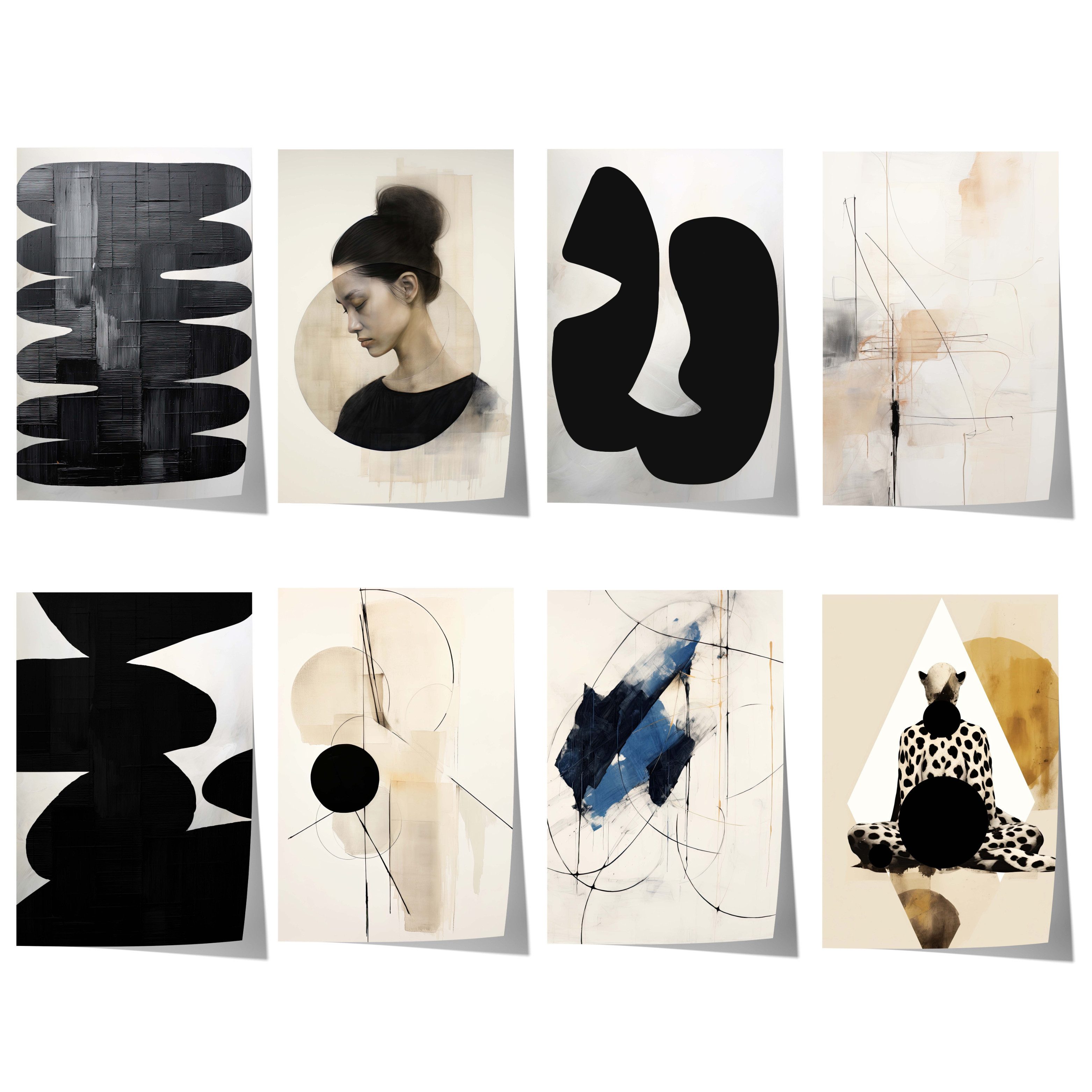 JUSTGOODMOOD Poster Abstrakte Moderne Geschenkidee Minimalistische Schwarz Beige Wandkunst, E (1 St)