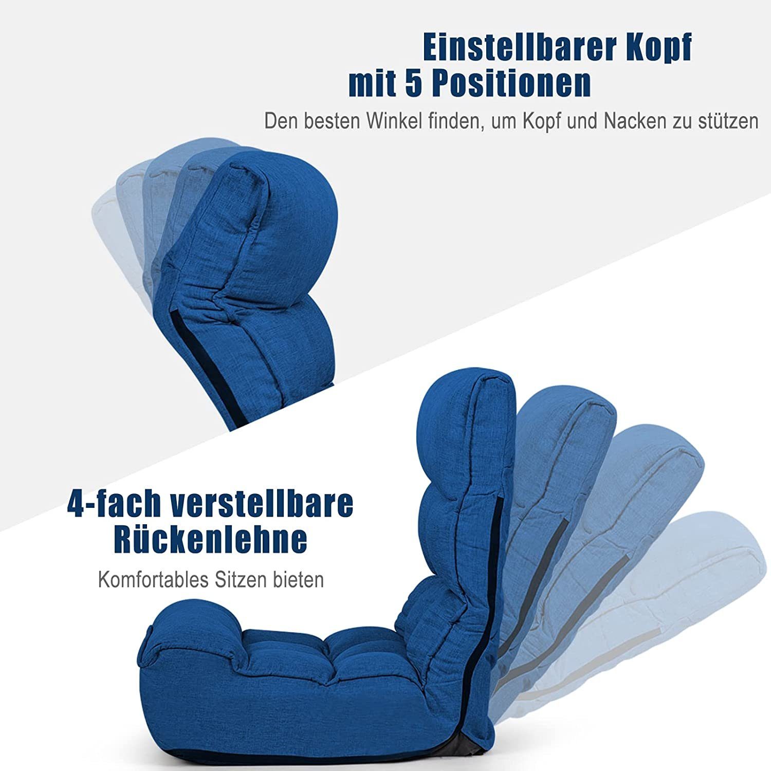 KOMFOTTEU Klappstuhl Kopf, verstellbarer Faltbarer verstellbarem mit Rückenlehne blau Bodenstuhl, mit