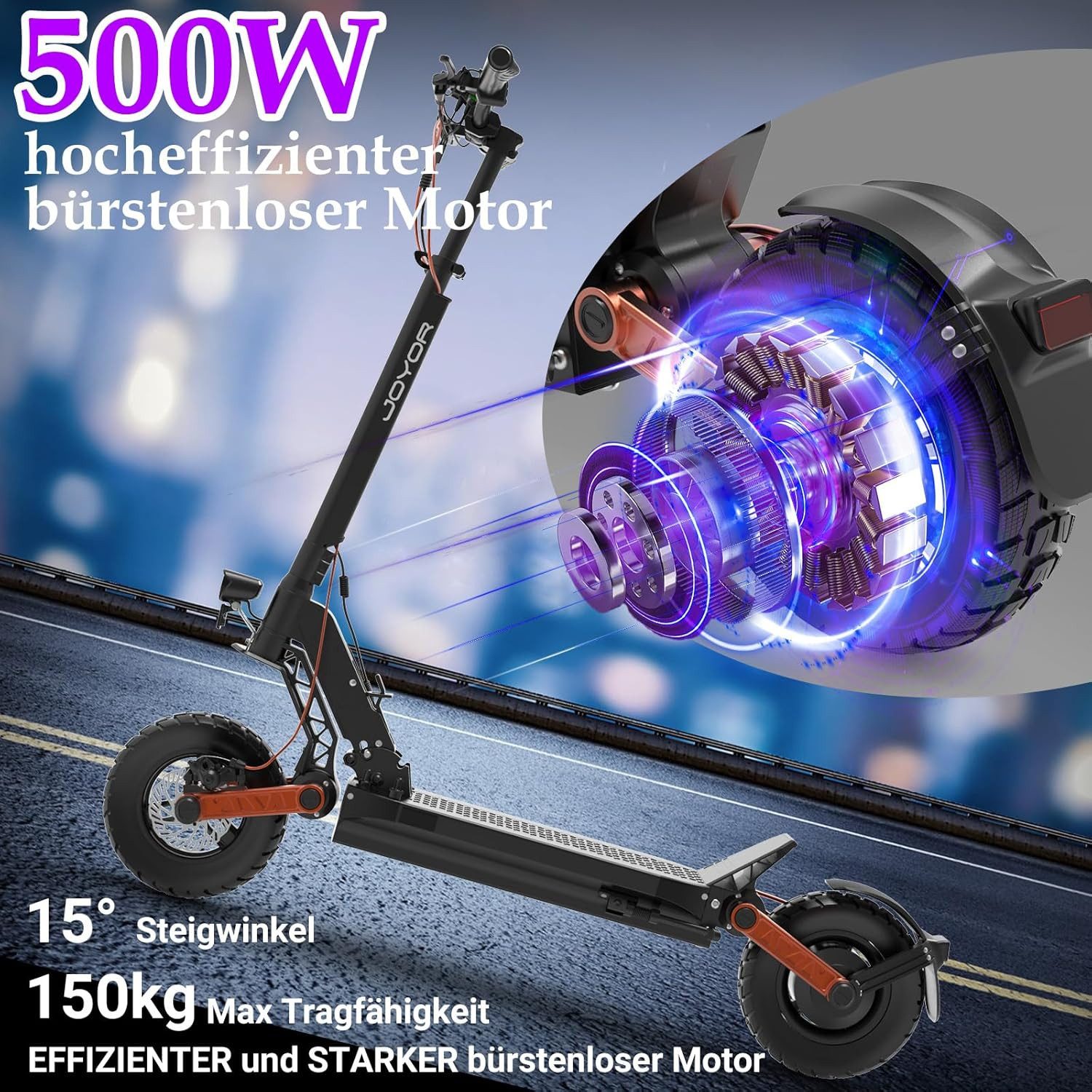 JOYOR E-Scooter S5 Pro mit Straßenzulassung, 20 km/h, mit ABE-Zertifizierung, 10-Zoll-Reifen, 48V 26Ah Akku