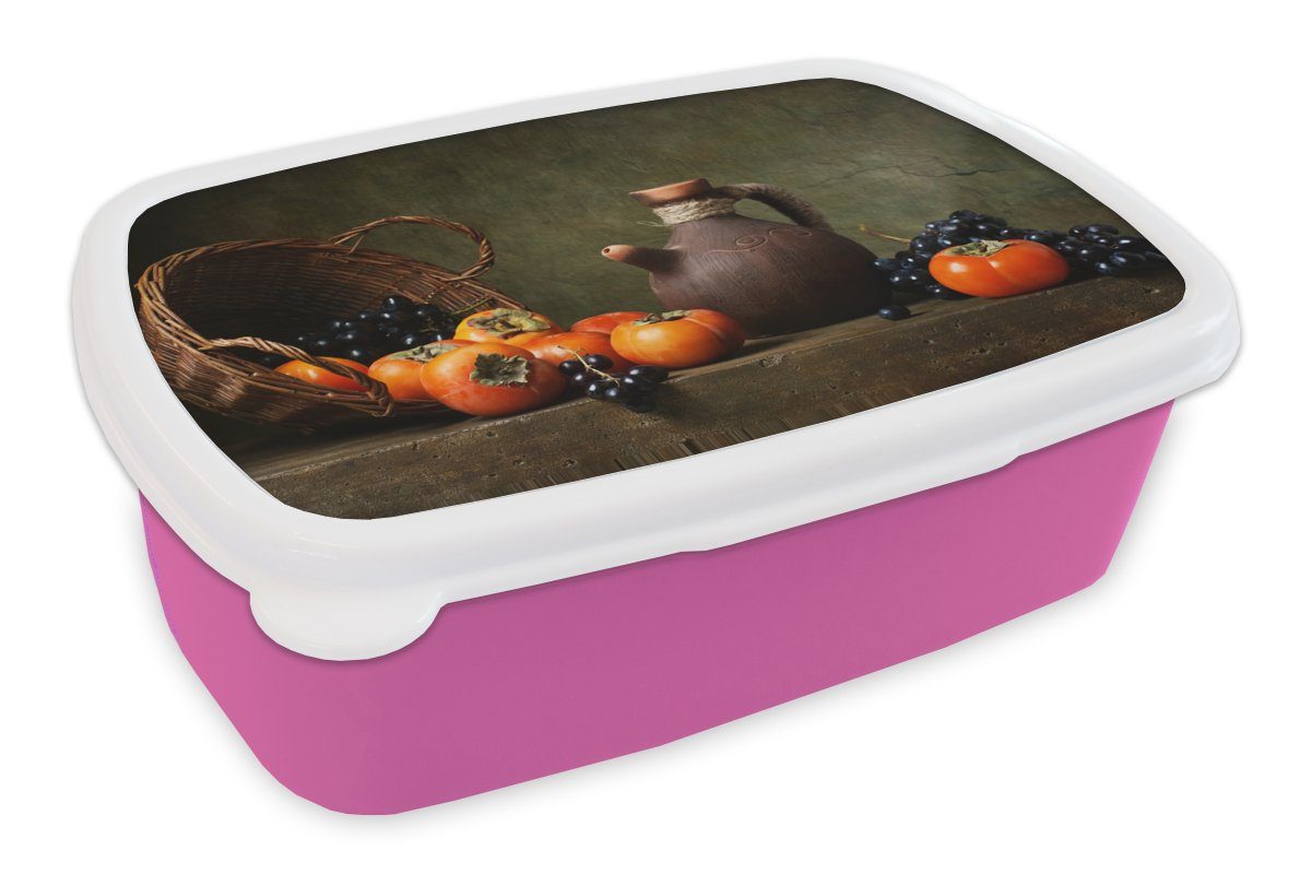 MuchoWow Lunchbox Rustikal - Snackbox, Erwachsene, Brotbox rosa Mädchen, Kunststoff, Obst (2-tlg), Kunststoff Stilleben, Korb für - - Kinder, Brotdose