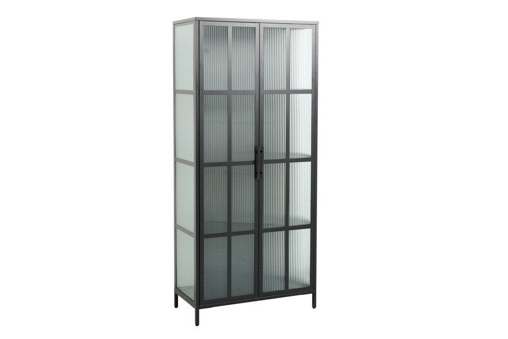 riess-ambiente Vitrine DURA STEEL 180cm schwarz - Metall, Riffelglas, 4 Fächer (Einzelartikel, 1-St) Industrial Design & Glastüren – ideal für Geschirr & Deko im Esszimmer