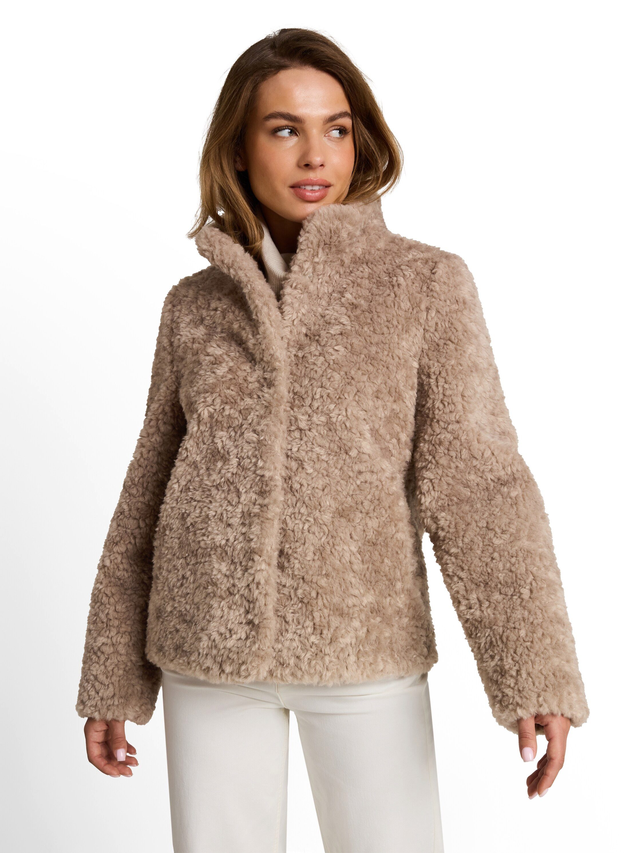 TOM TAILOR Plüschjacke Regular Witerjacke / Kuscheljacke mit Knopfleiste und Stehkragen