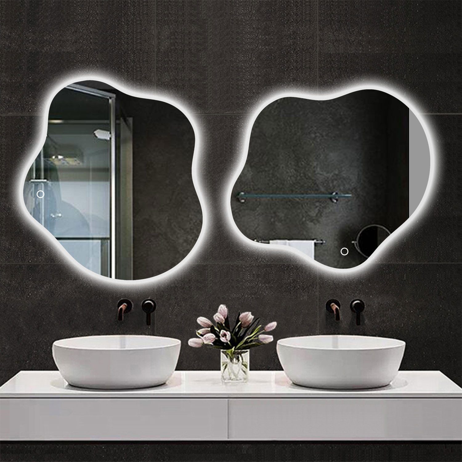 duschspa Badspiegel Spiegel mit Beleuchtung wandspiegel Asymmetrisch Dekospiegel (Wolke), Netral/Warm/Kaltweiß, Beschlagfrei, Touch+Wandschalter, Dimmbar