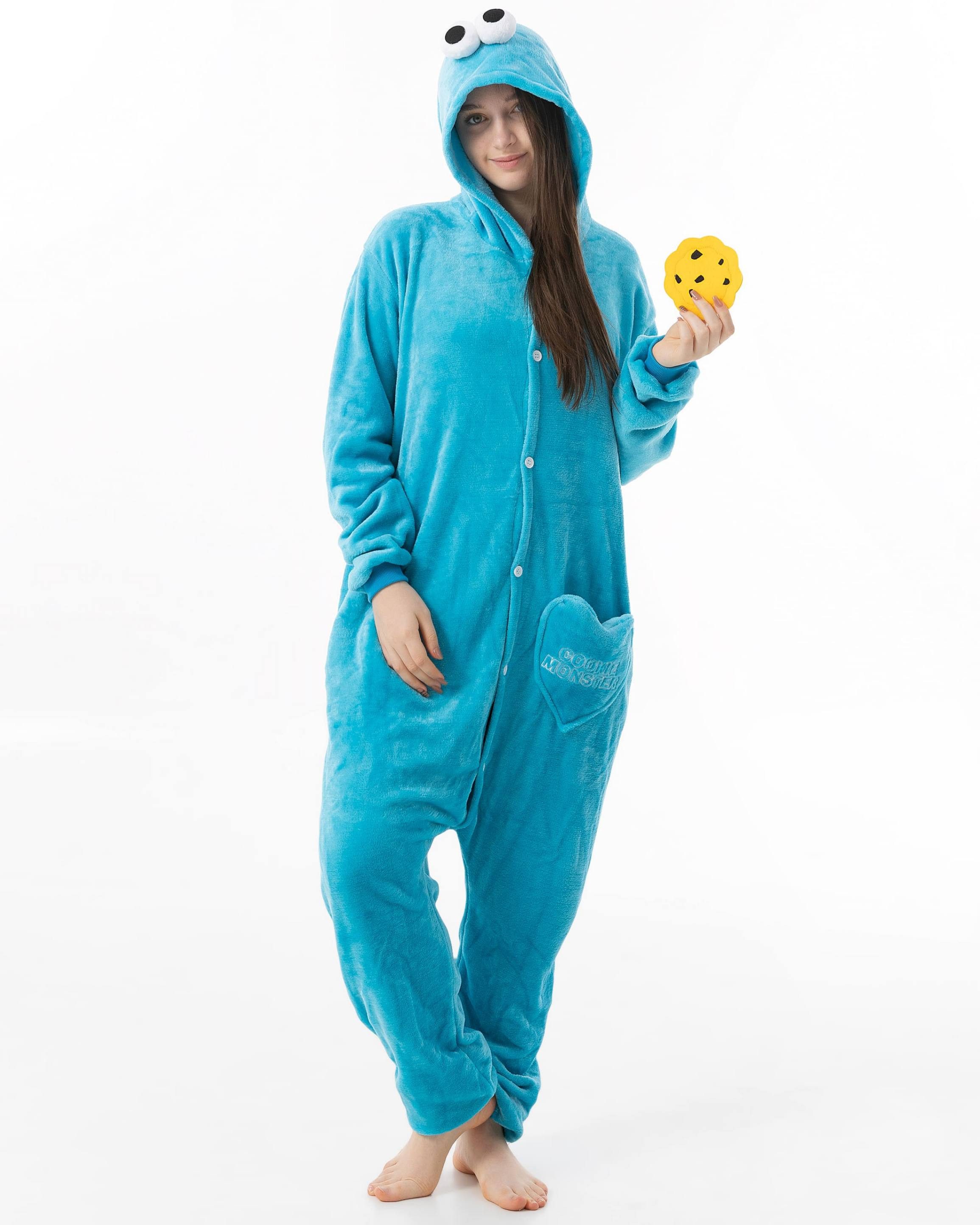 Katara Partyanzug Fantasy Figuren Jumpsuit Kostüm Erwachsene S-XL, Karneval - Kostüm, Kigurumi - Krümelmonster hellblau S (145-155cm)