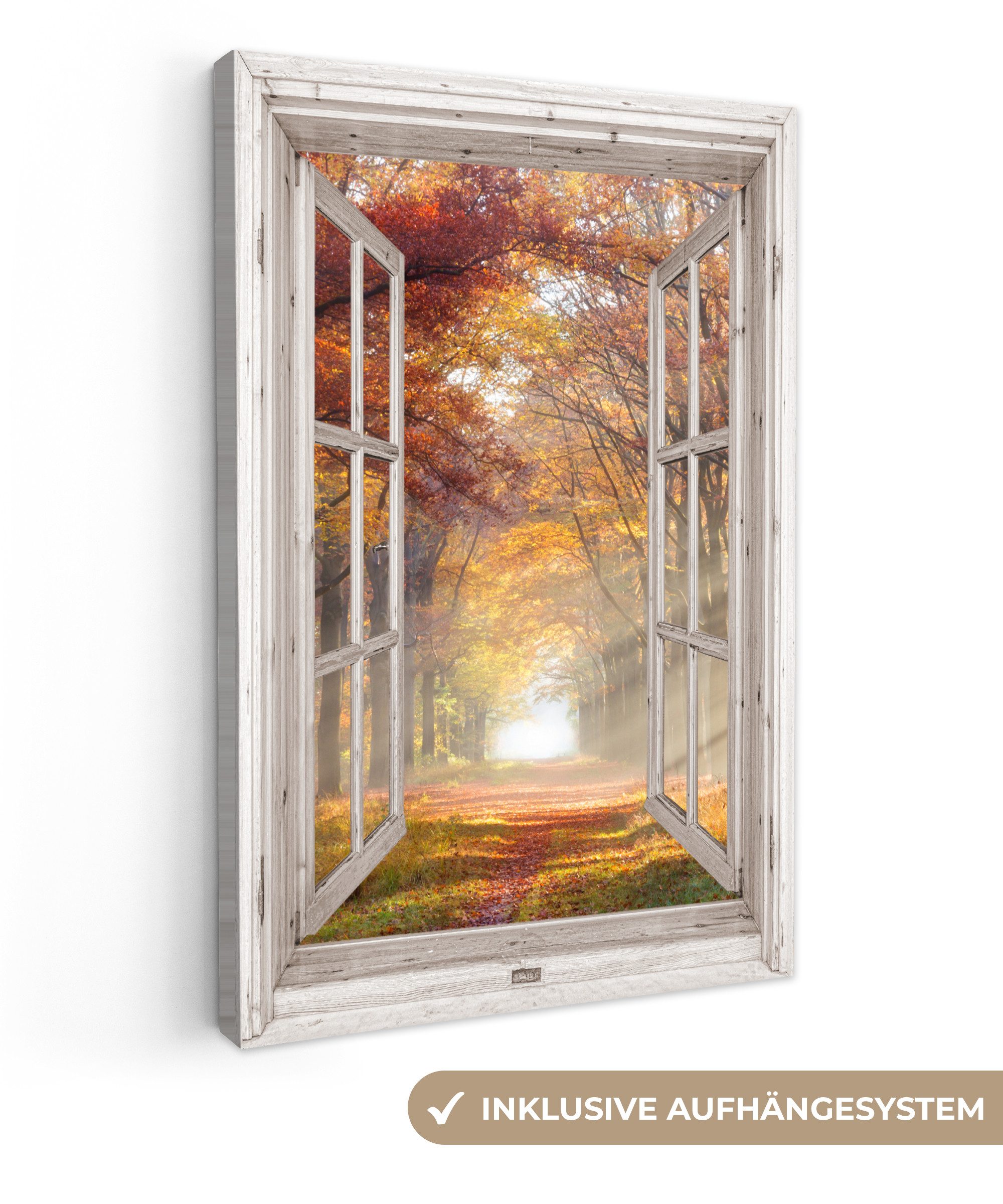 OneMillionCanvasses® Leinwandbild Herbst - Wald - Bäume - Natur - Fensterbl günstig online kaufen