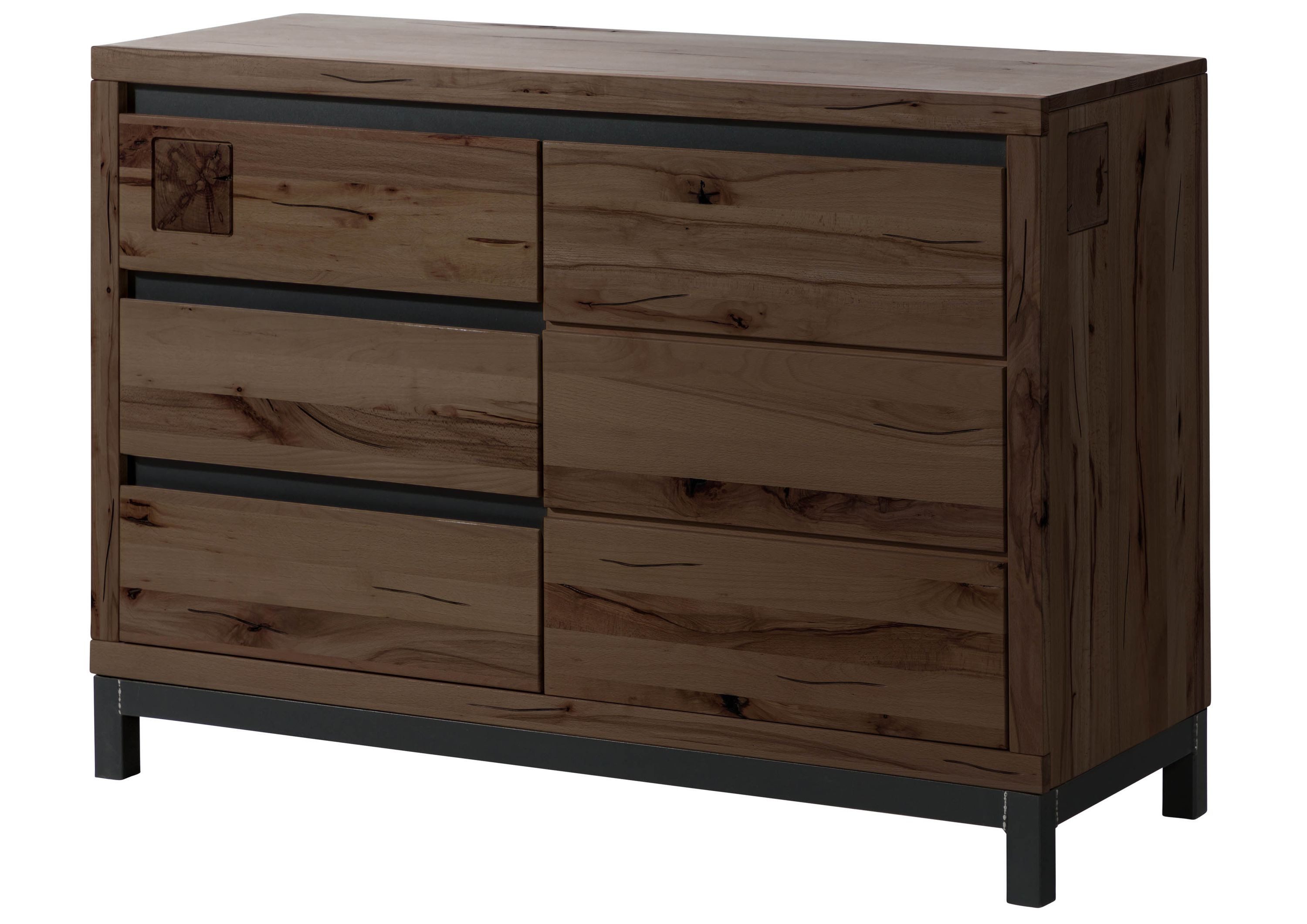 Massivmoebel24 Sideboard VILLANDERS (Massivholz), Kernbuche 120x45x85 tabacco braun geölt VILLANDERS #210